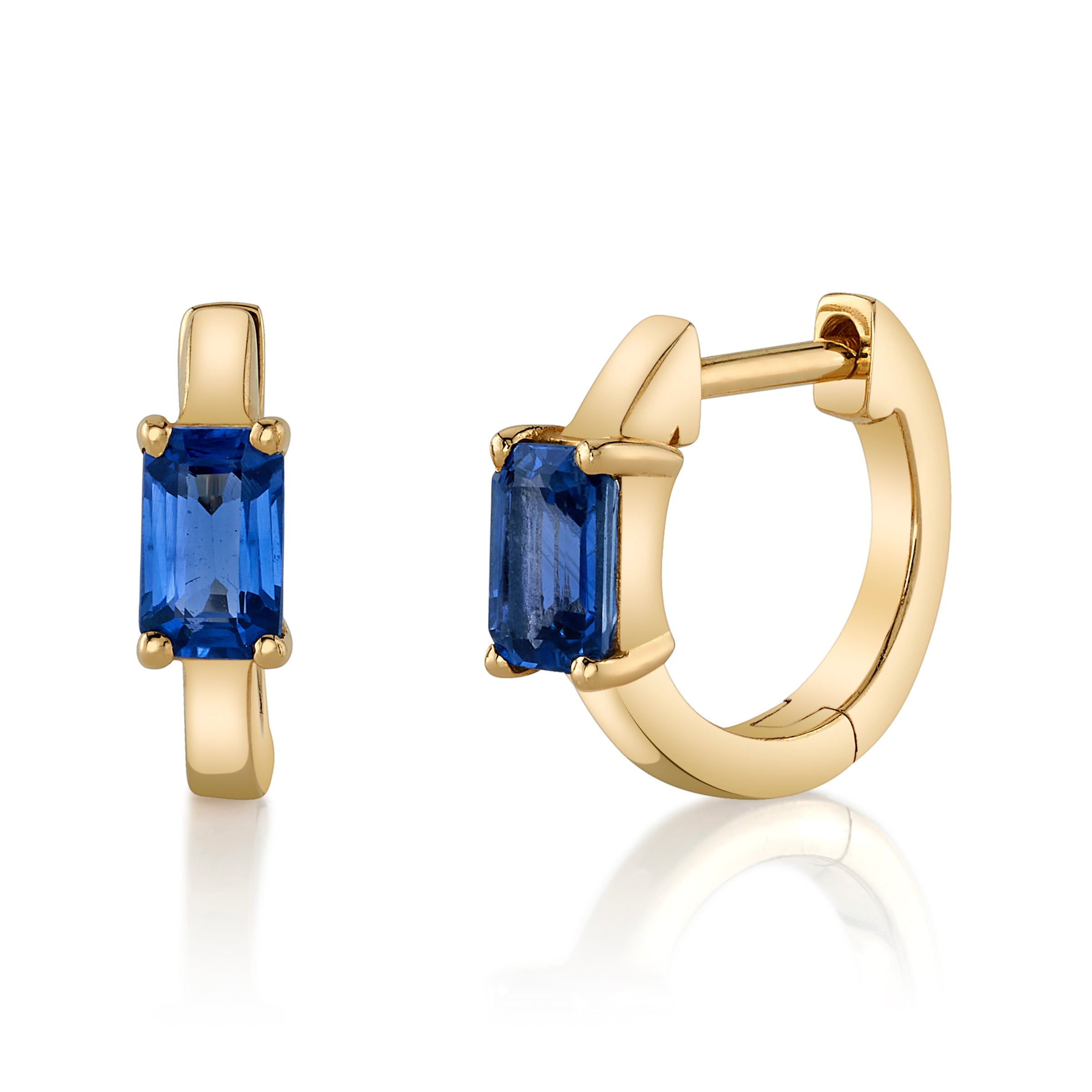 Precious-Stone Baguette Huggie Huggie Earrings Roseark Deux Pair Blue Sapphire 