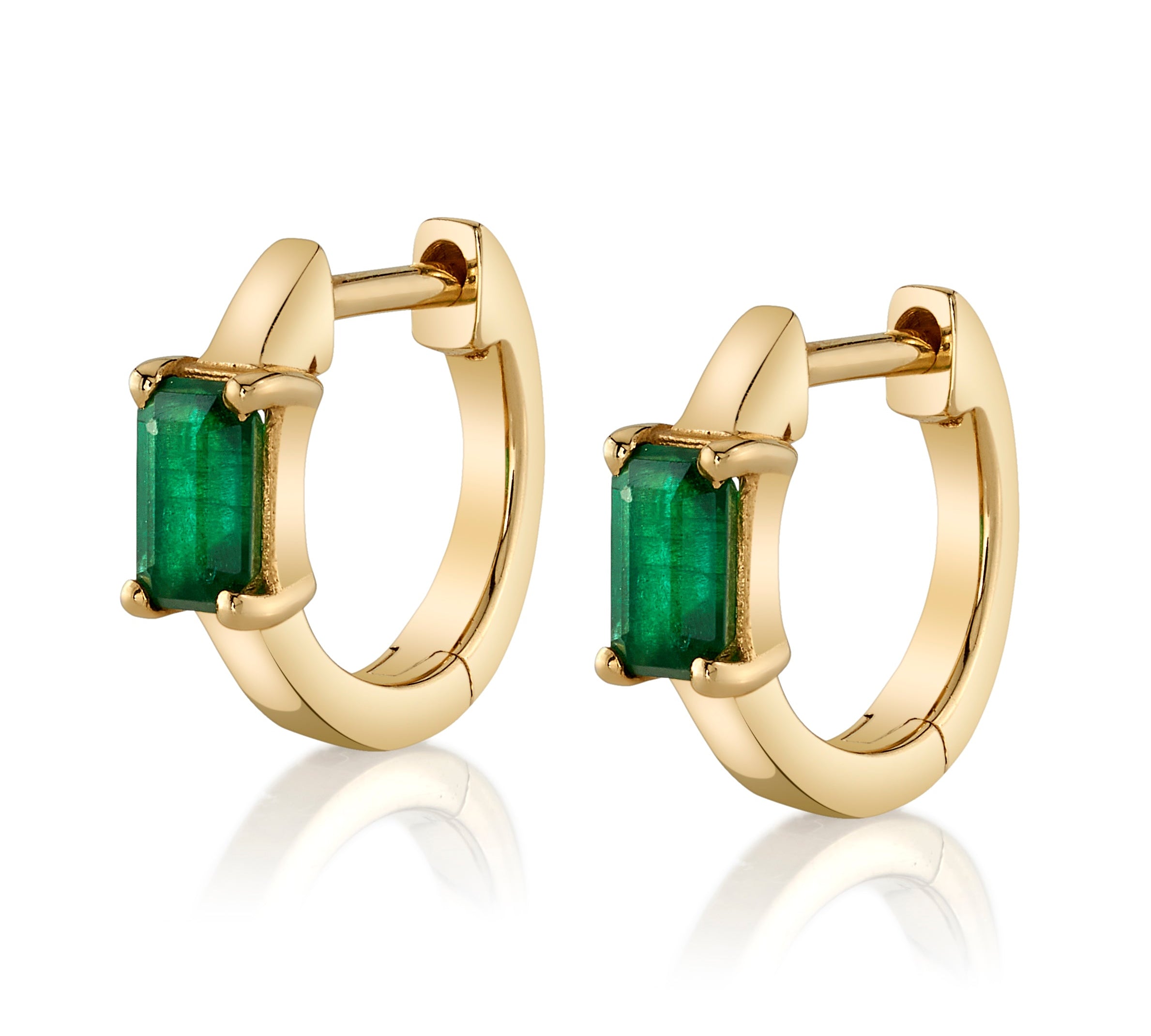 Precious-Stone Baguette Huggie Huggie Earrings Roseark Deux Pair Emerald 