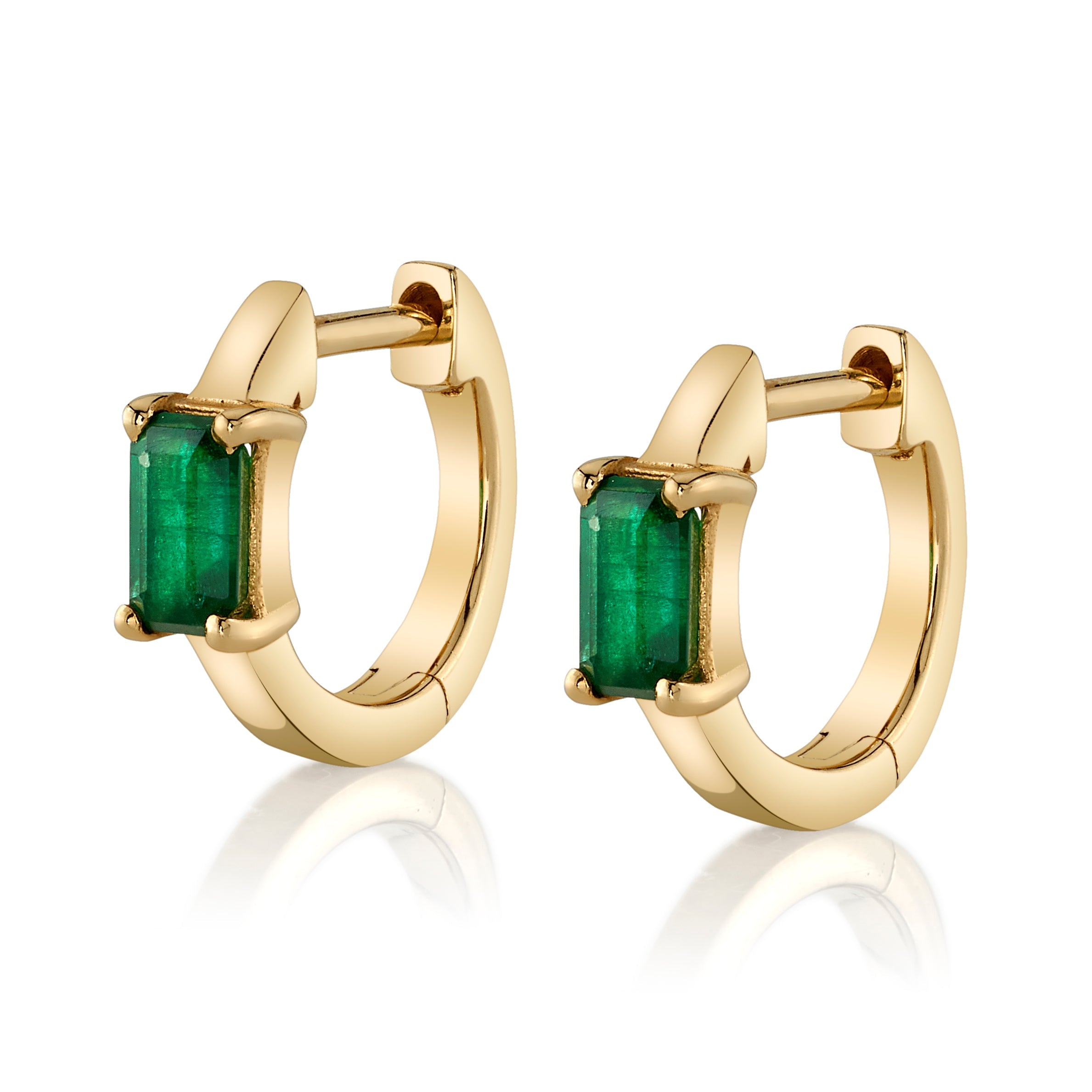 Precious-Stone Baguette Huggie Huggie Earrings Roseark Deux Pair Emerald 