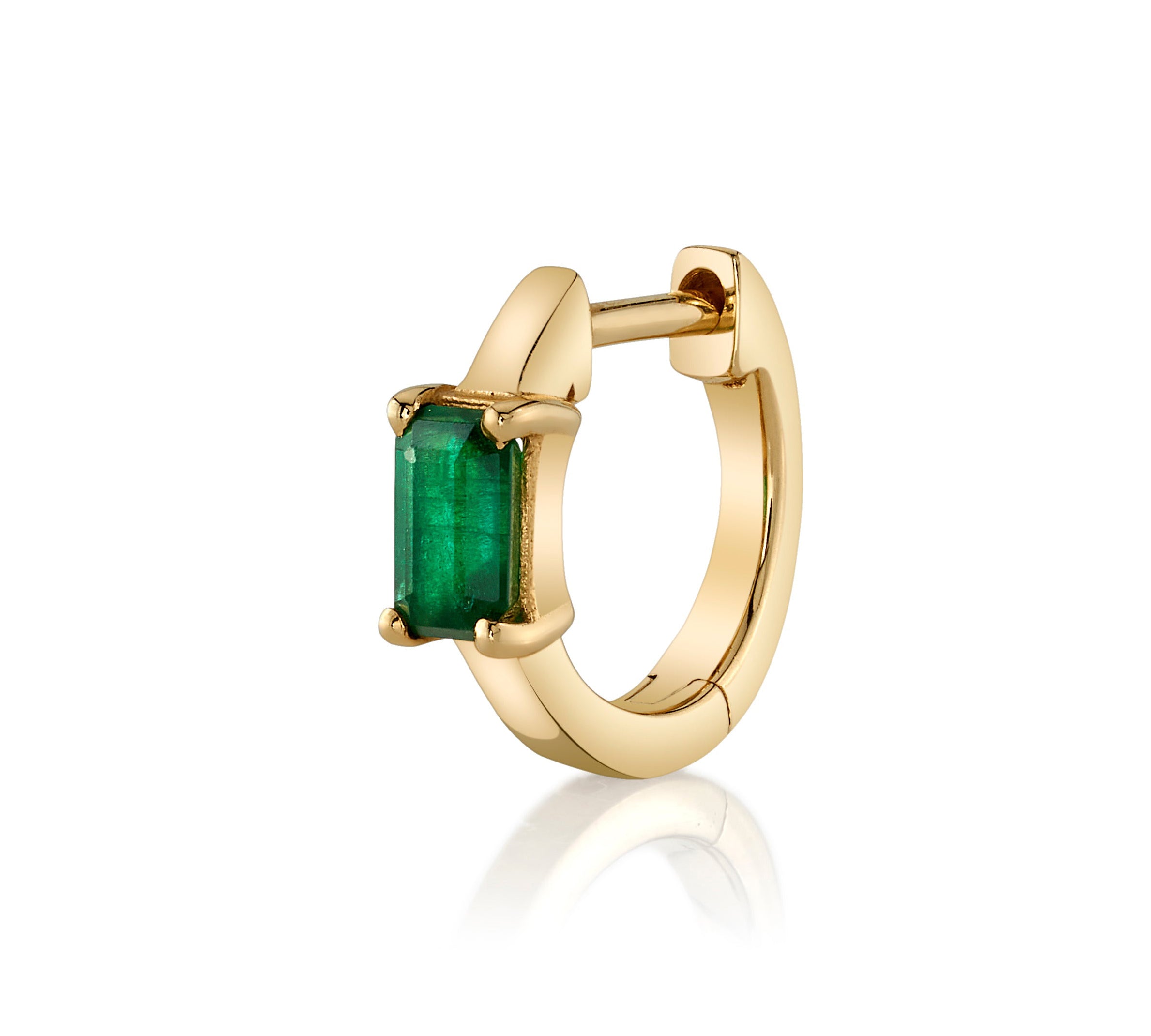 Precious-Stone Baguette Huggie Huggie Earrings Roseark Deux Single Emerald 