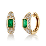 Pavé Diamond and Emerald Huggie Huggie Earrings Roseark Deux   