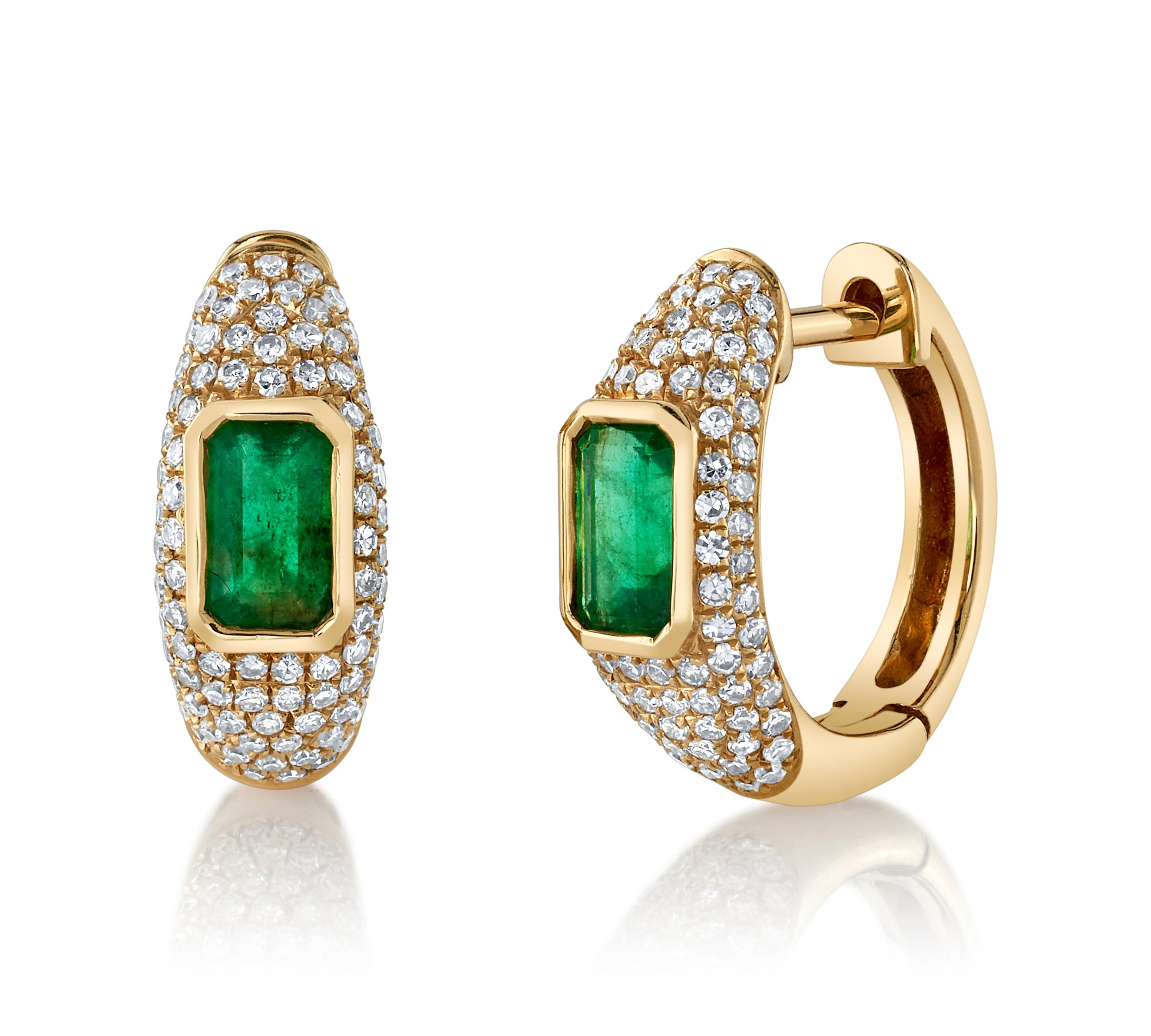 Pavé Diamond and Emerald Huggie Huggie Earrings Roseark Deux   