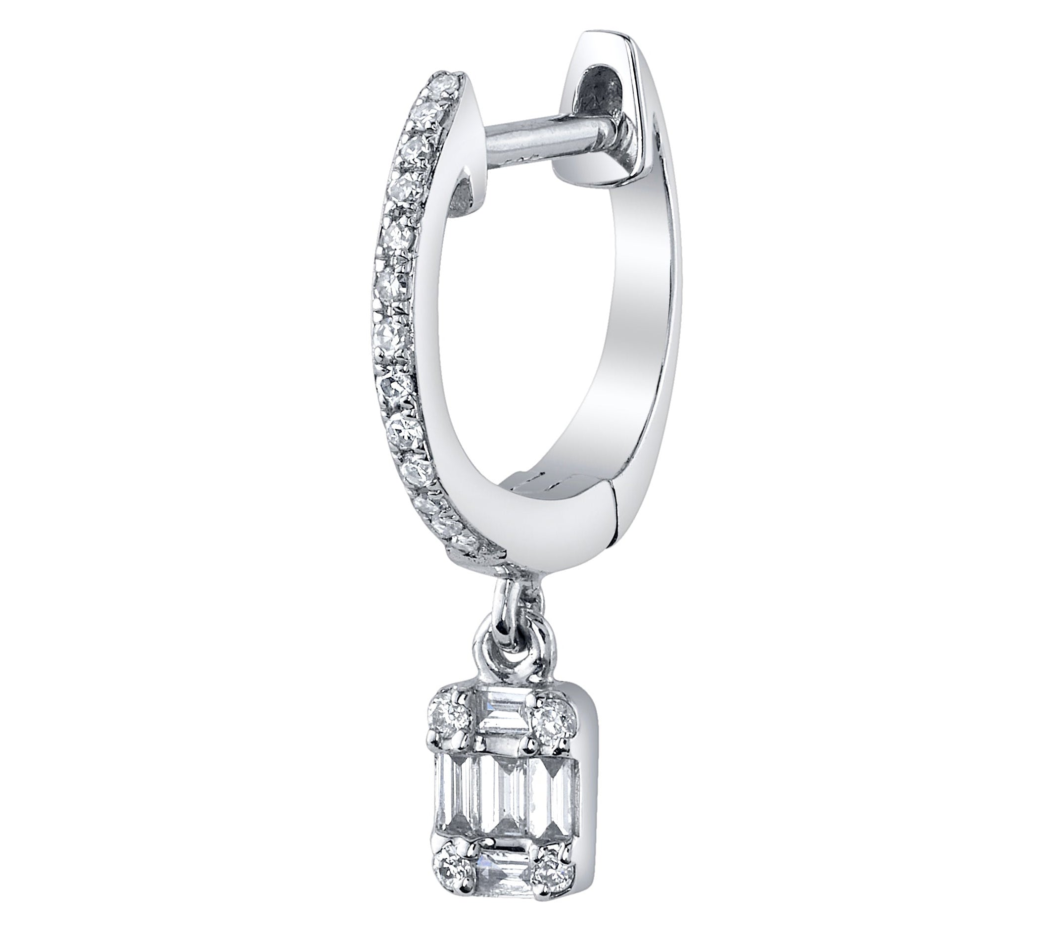 Diamond Huggie with Baguette-Round Dangle Huggie Earrings Roseark Deux Single  