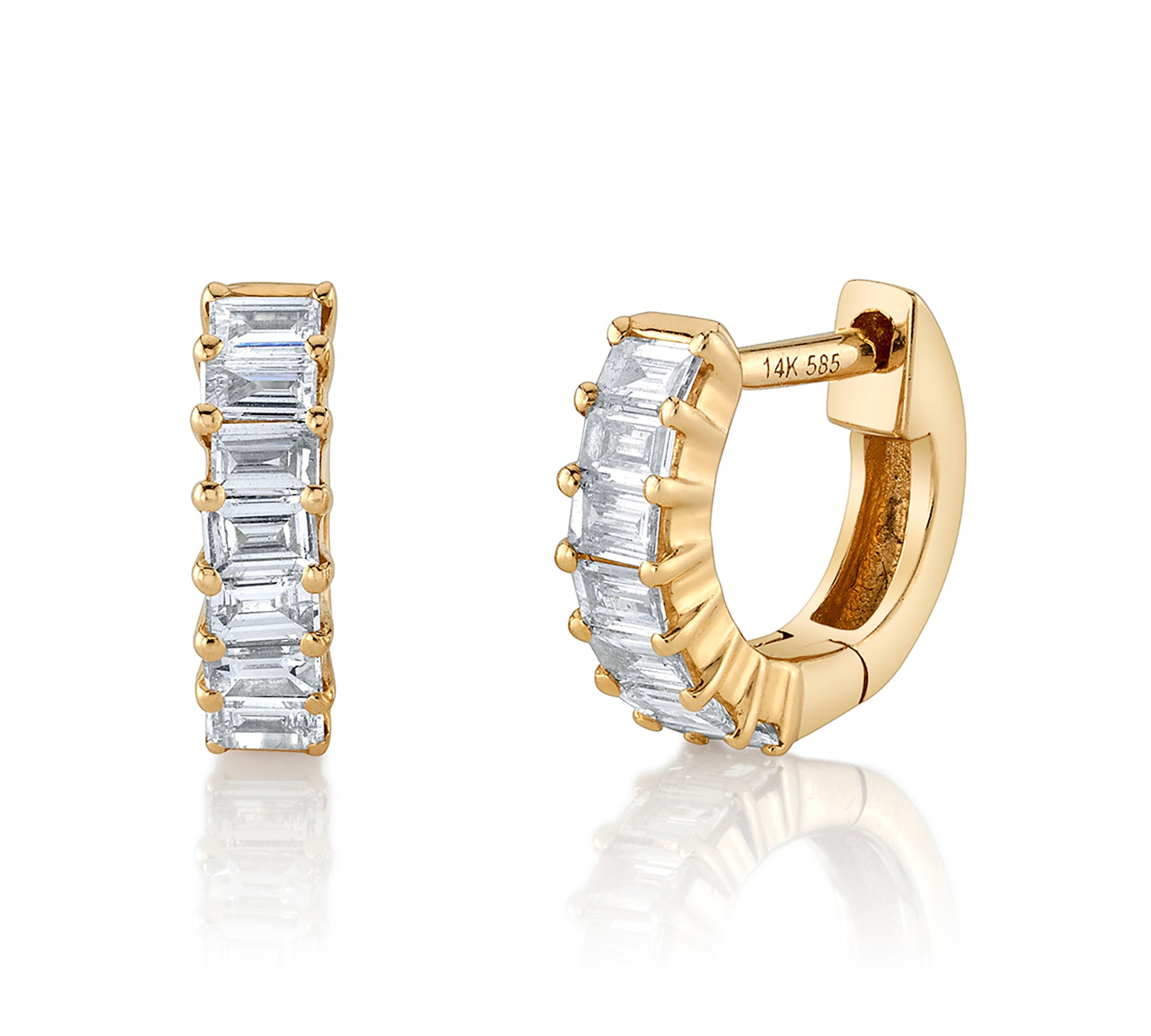 Baguette Stone Huggie Huggie Earrings Roseark Deux Pair YGold + Diamond 