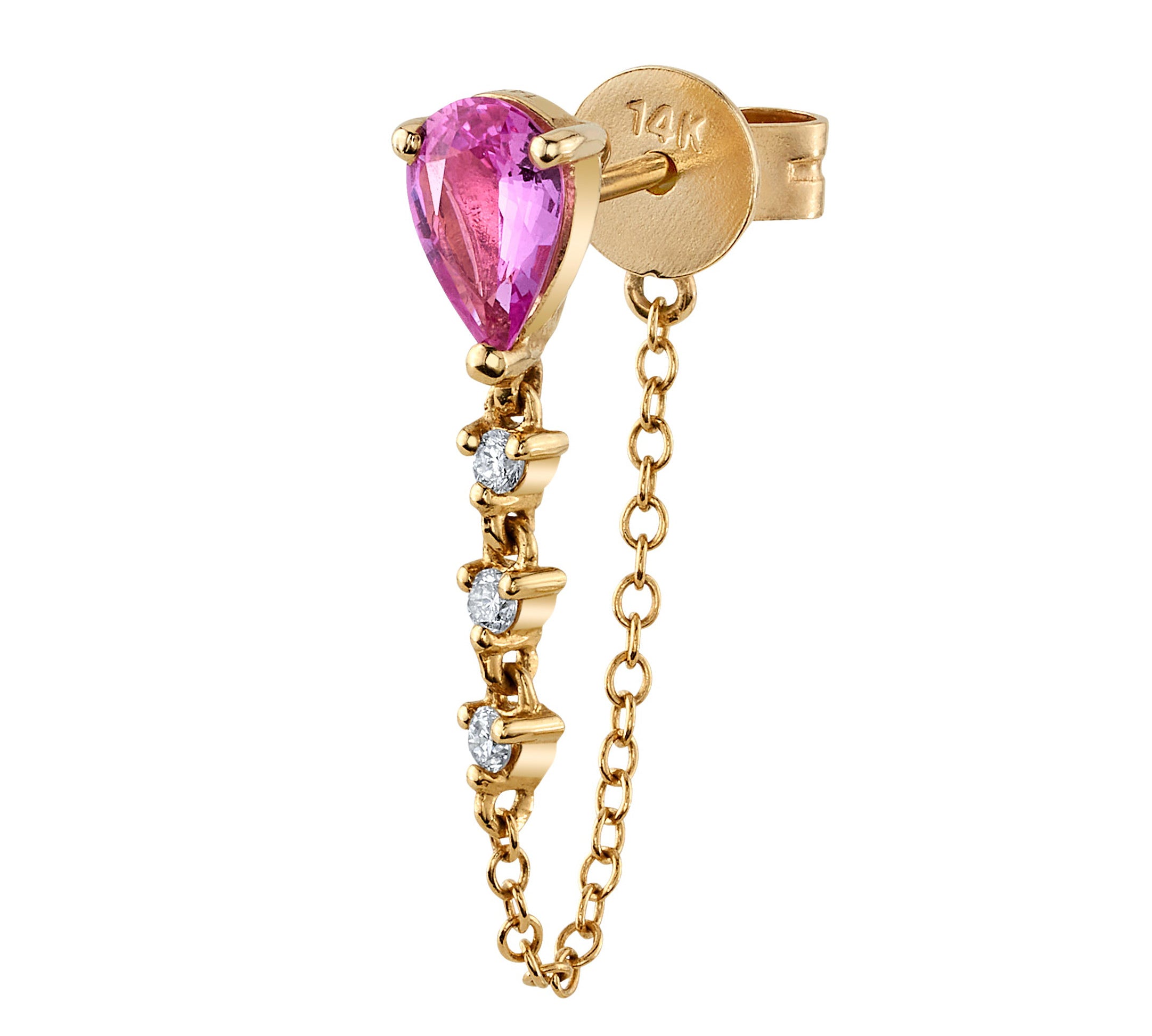 Teardrop Sapphire Diamond Chain Earring Chain Roseark Deux Single Pink Sapphire 