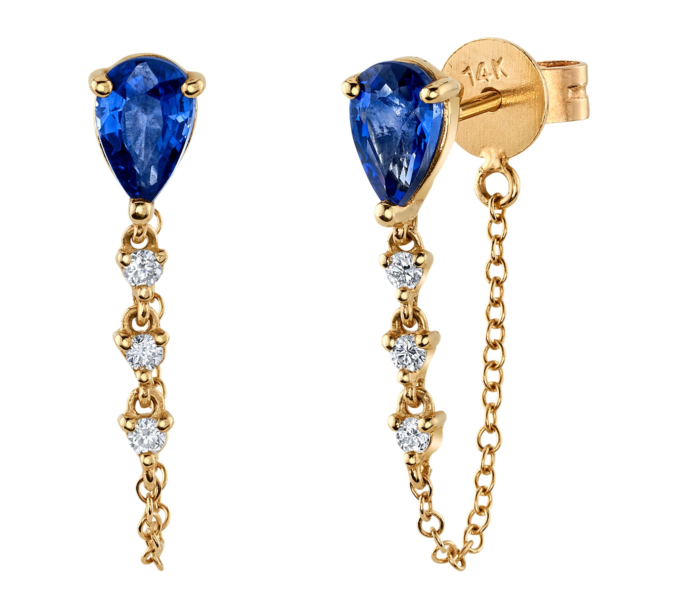 Teardrop Sapphire Diamond Chain Earring Chain Roseark Deux Pair Blue Sapphire 