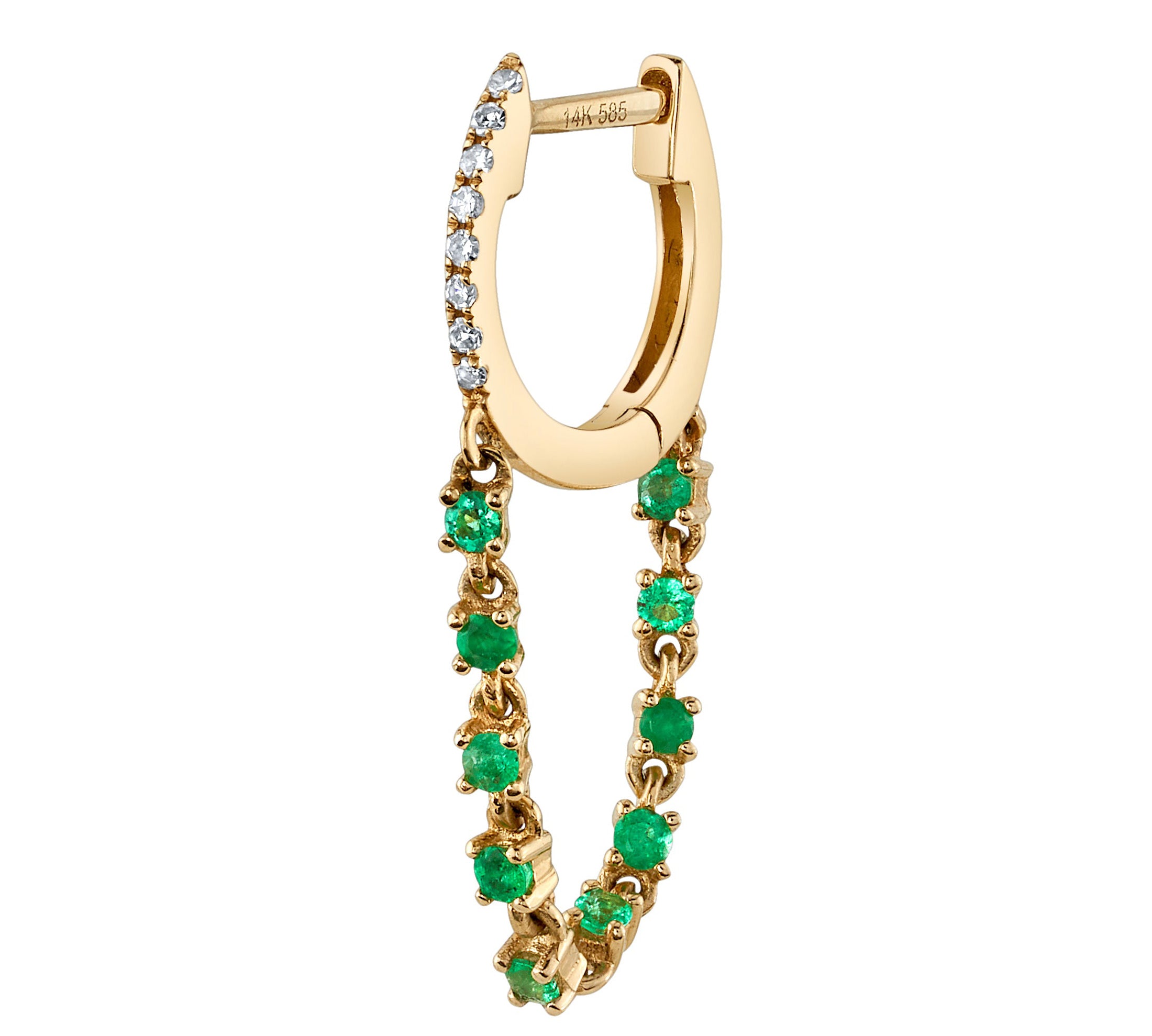 Diamond Emerald Chain Huggie Drop Earrings Roseark Deux Single  