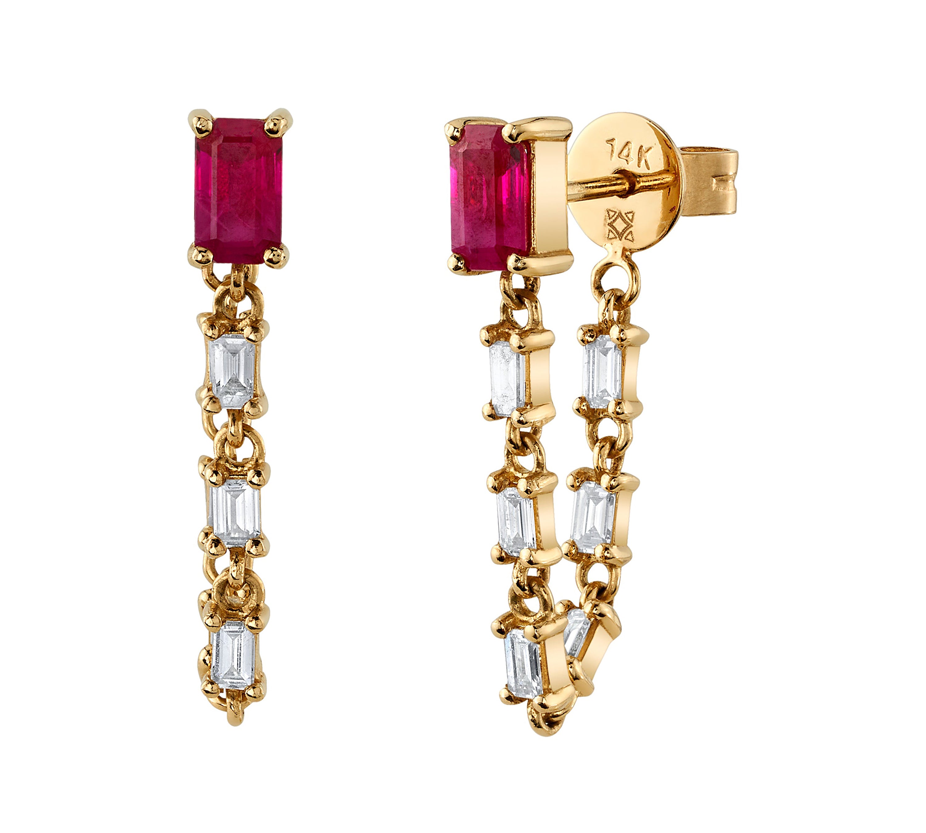 Ruby Diamond Baguette Drop Earrings Drop Earrings Roseark Deux Pair  