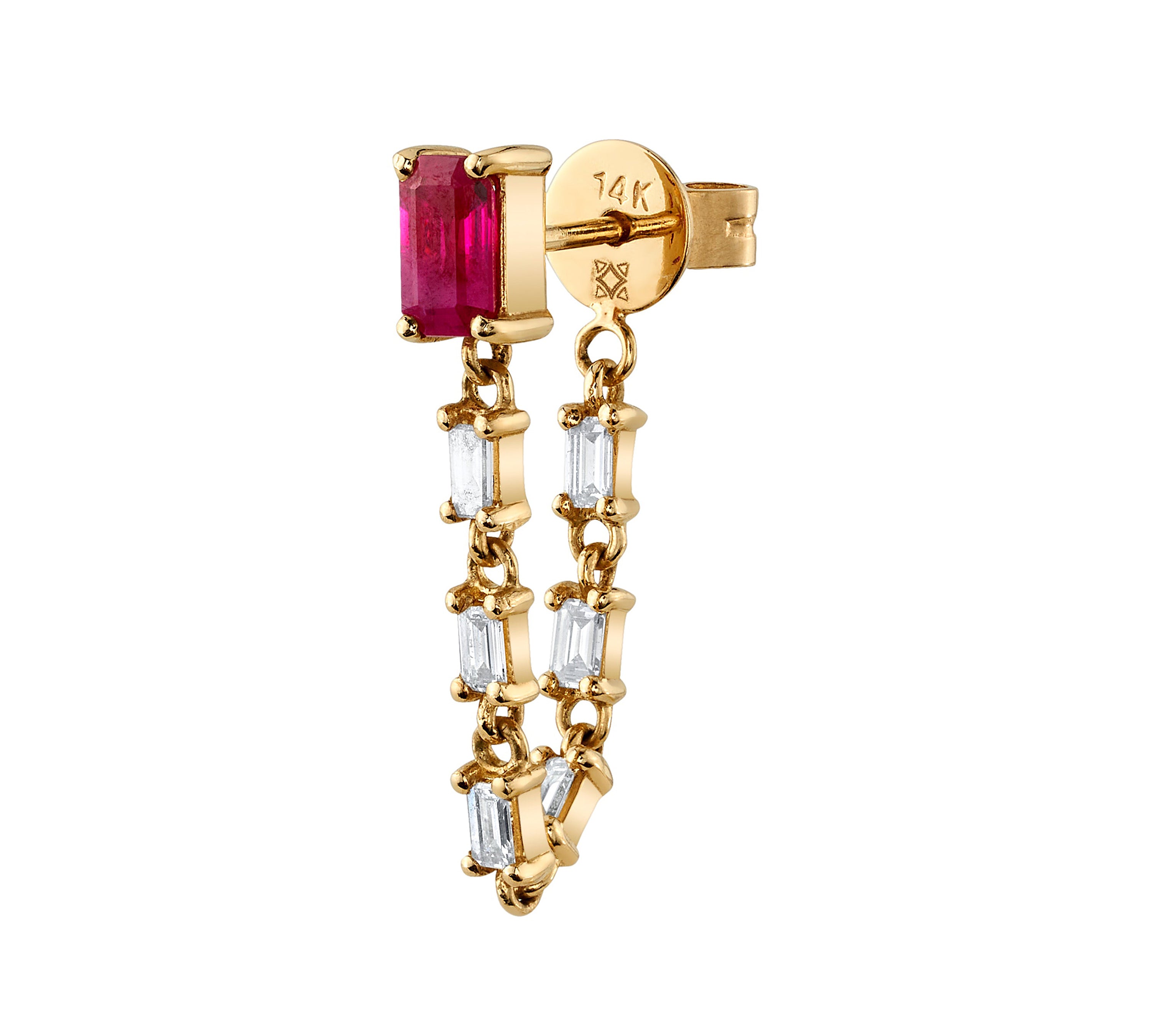 Ruby Diamond Baguette Drop Earrings Drop Earrings Roseark Deux Single  