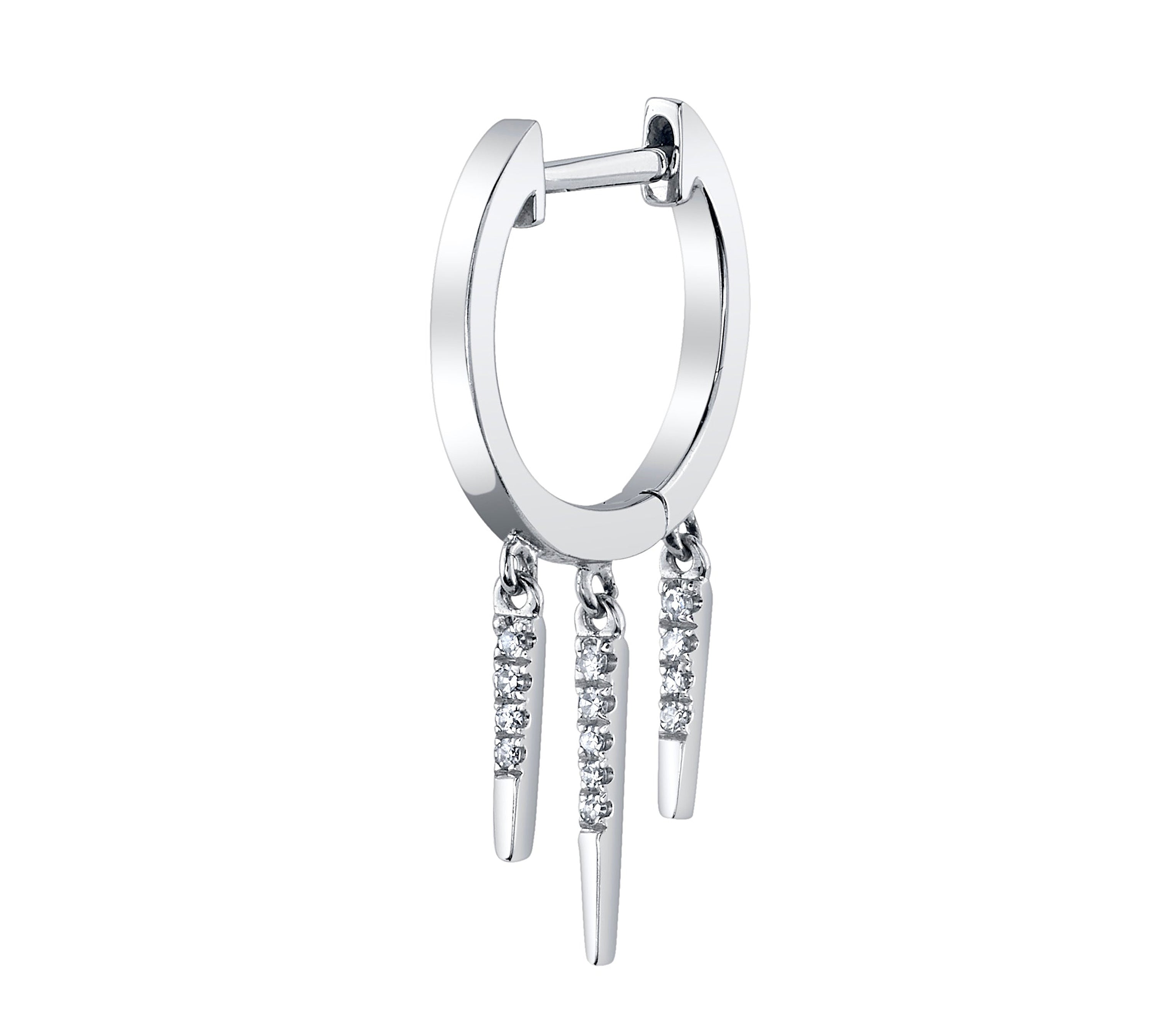 Diamond 3-Fringe Drop Huggie Huggie Earrings Roseark Deux Single White Gold 