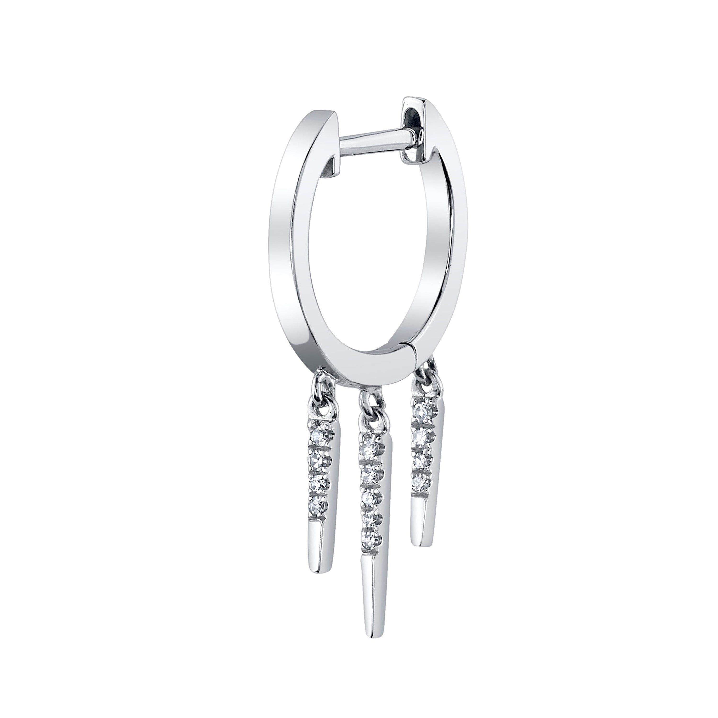 Diamond 3-Fringe Drop Huggie Huggie Earrings Roseark Deux Single White Gold 