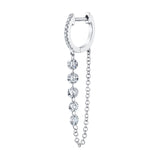 5-Diamond Chain Drop Huggie Drop Earrings Roseark Deux Single White Gold 