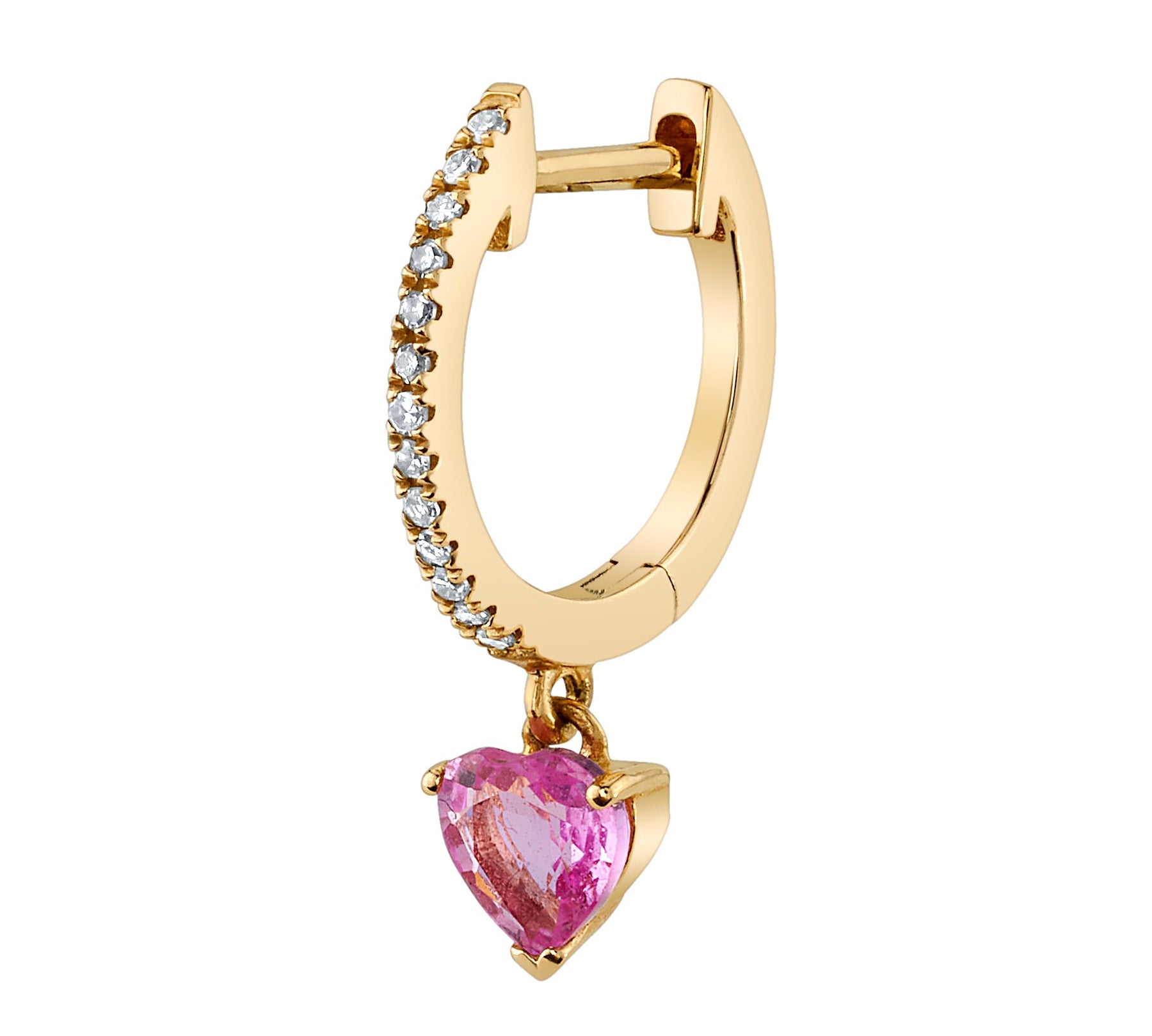 Diamond Dangling-Heart Huggie Huggies Roseark Deux Pink Sapphire Single 