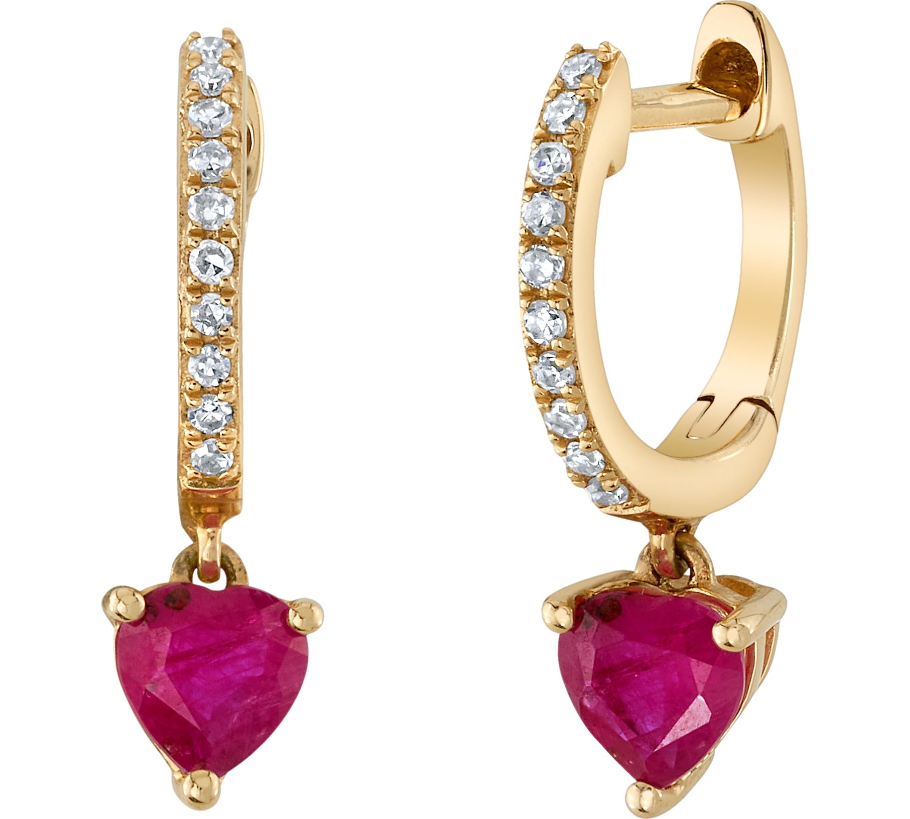 Diamond Dangling-Heart Huggie Huggies Roseark Deux Ruby Pair 