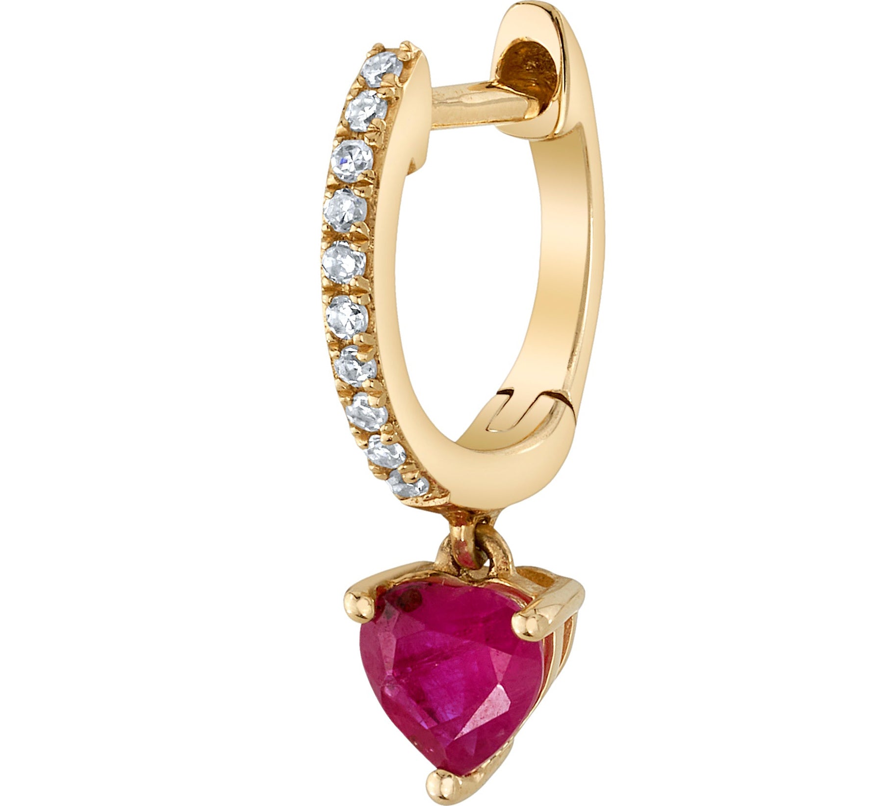 Diamond Dangling-Heart Huggie Huggie Earrings Roseark Deux Ruby Single