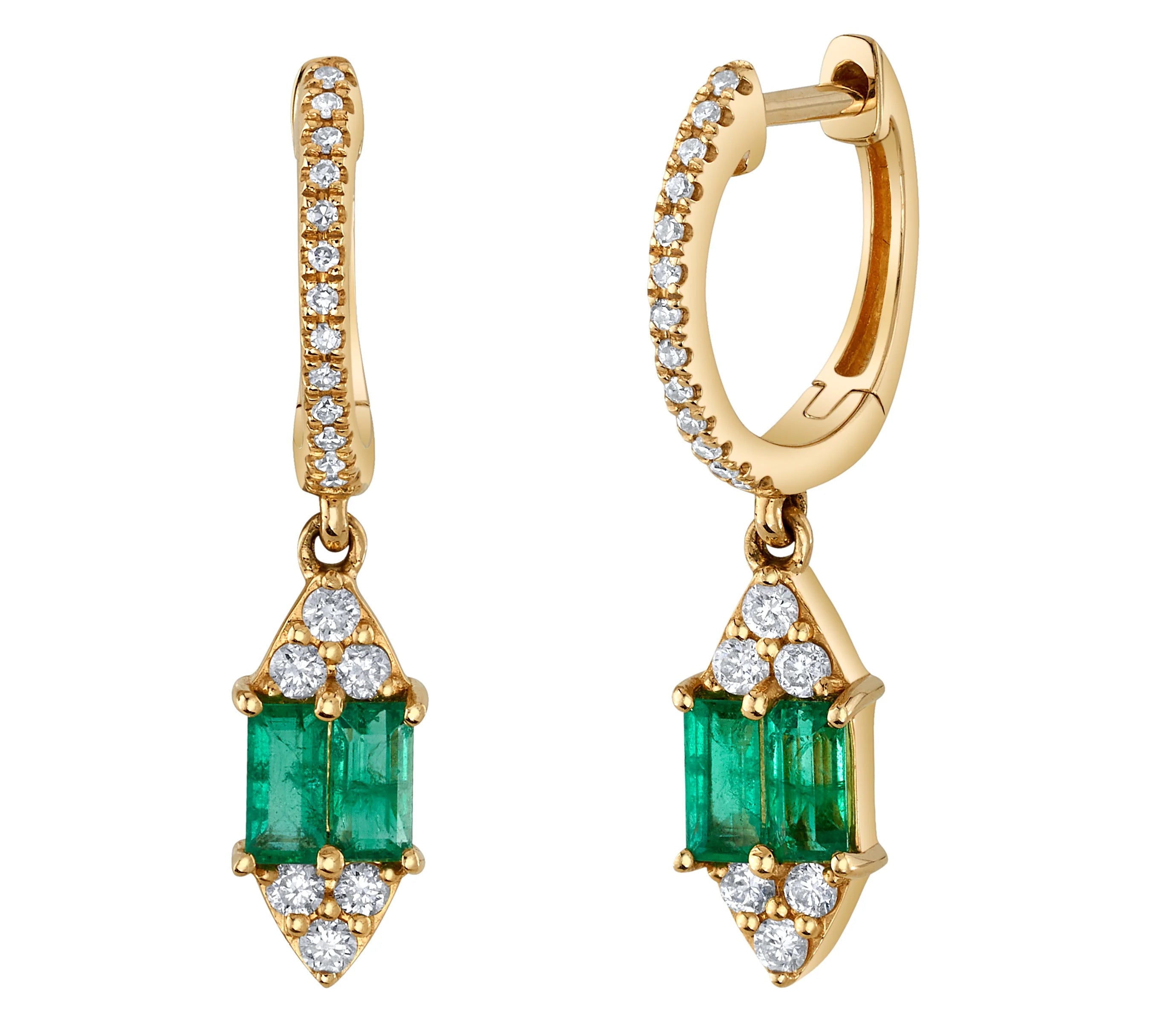 Stone Diamond Headlight-Drop Earring Huggie Earrings Roseark Deux Emerald Pair 