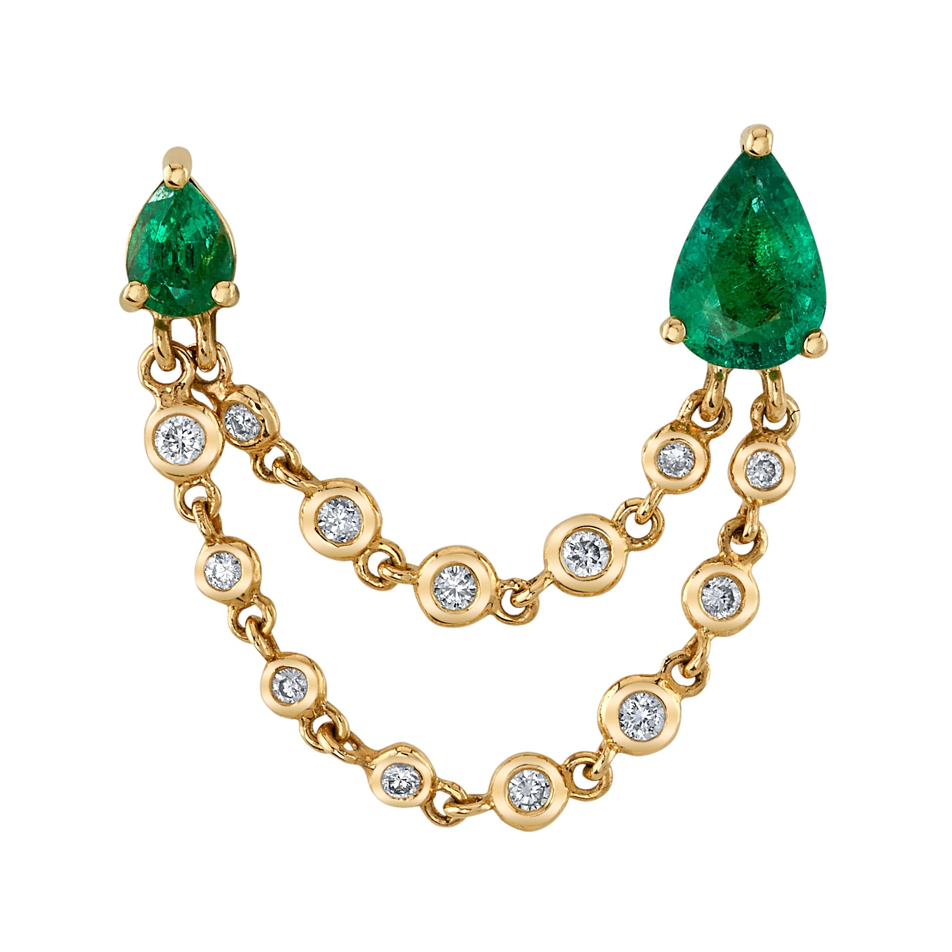 Teardrop Emerald Diamond Double-Pierce Earring Drop Earrings Roseark Deux Emerald + Emerald  