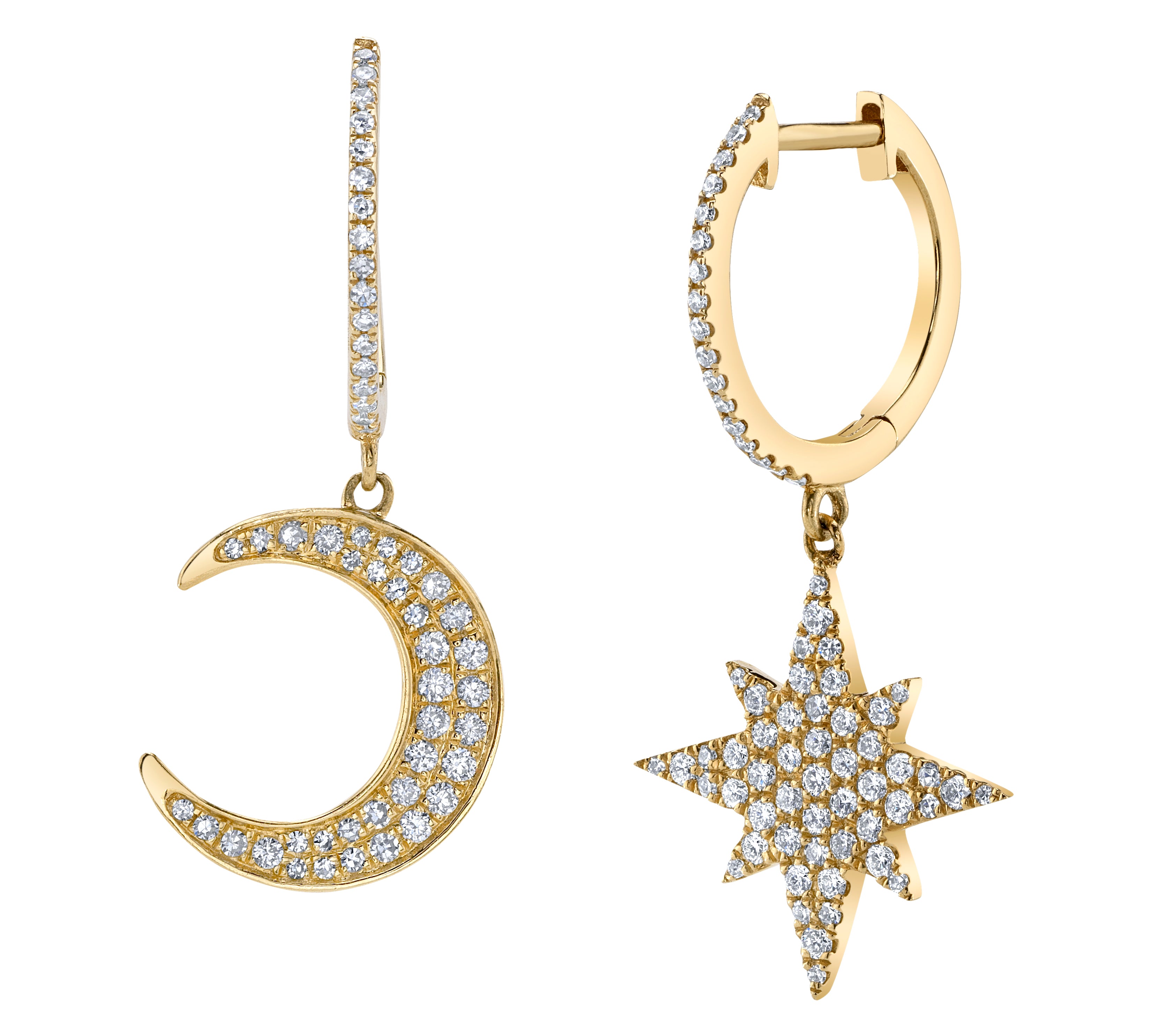 Moon and Star Asymmetrical Earrings Drop Earrings Roseark Deux   