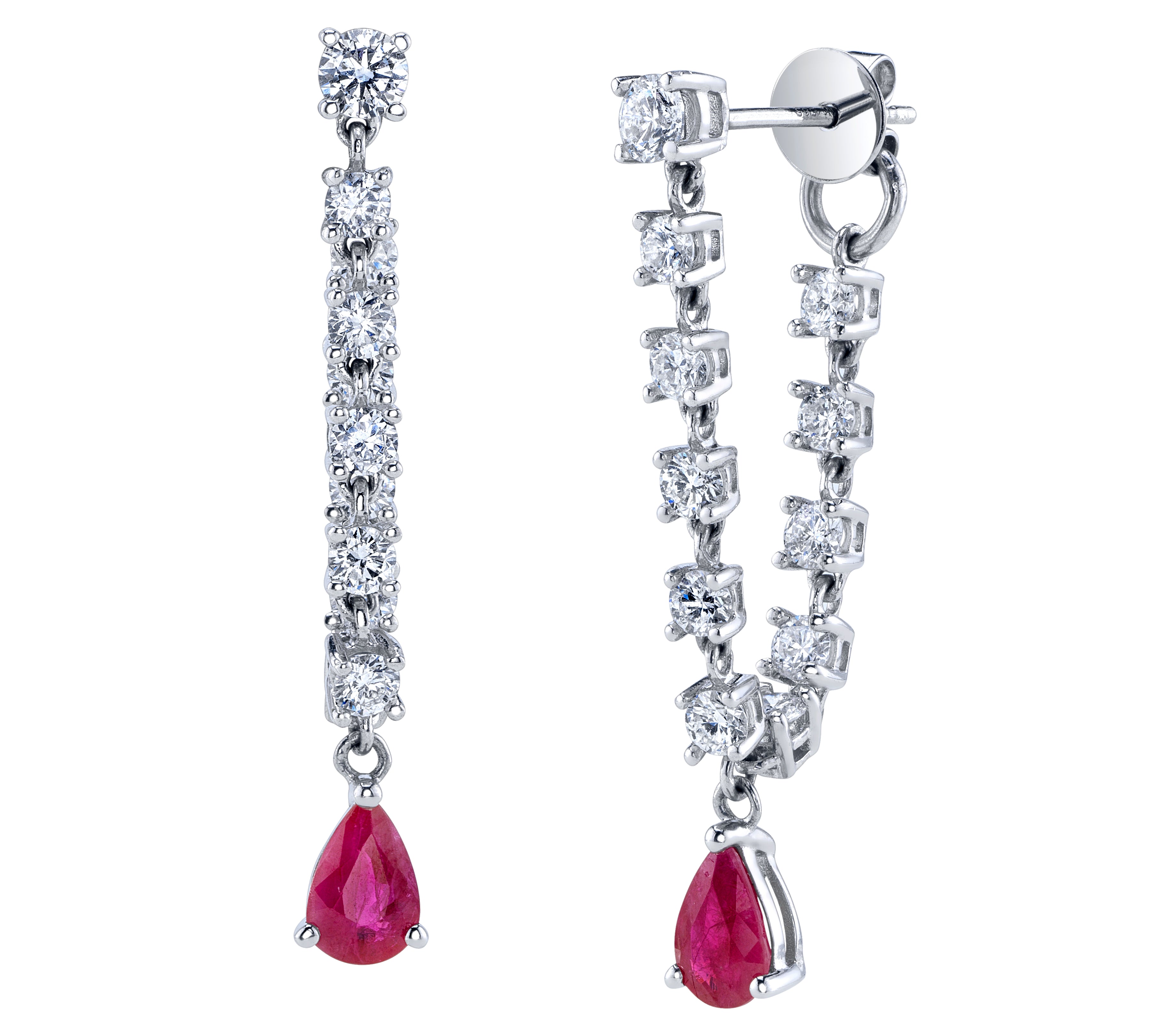 Ruby and Diamond Pear Shape Drop Earrings Drop Earrings Roseark Deux   