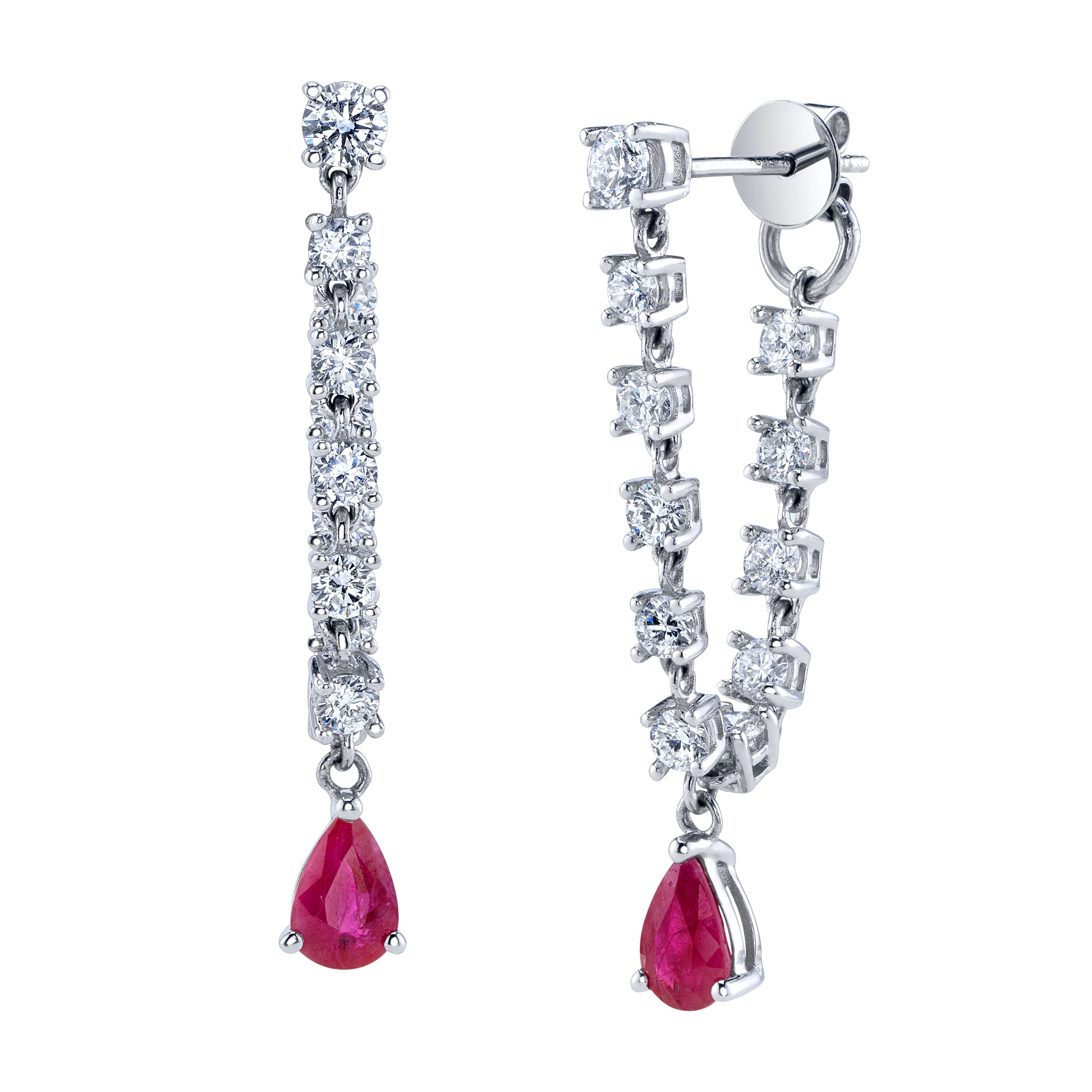 Ruby and Diamond Pear Shape Drop Earrings Drop Earrings Roseark Deux   