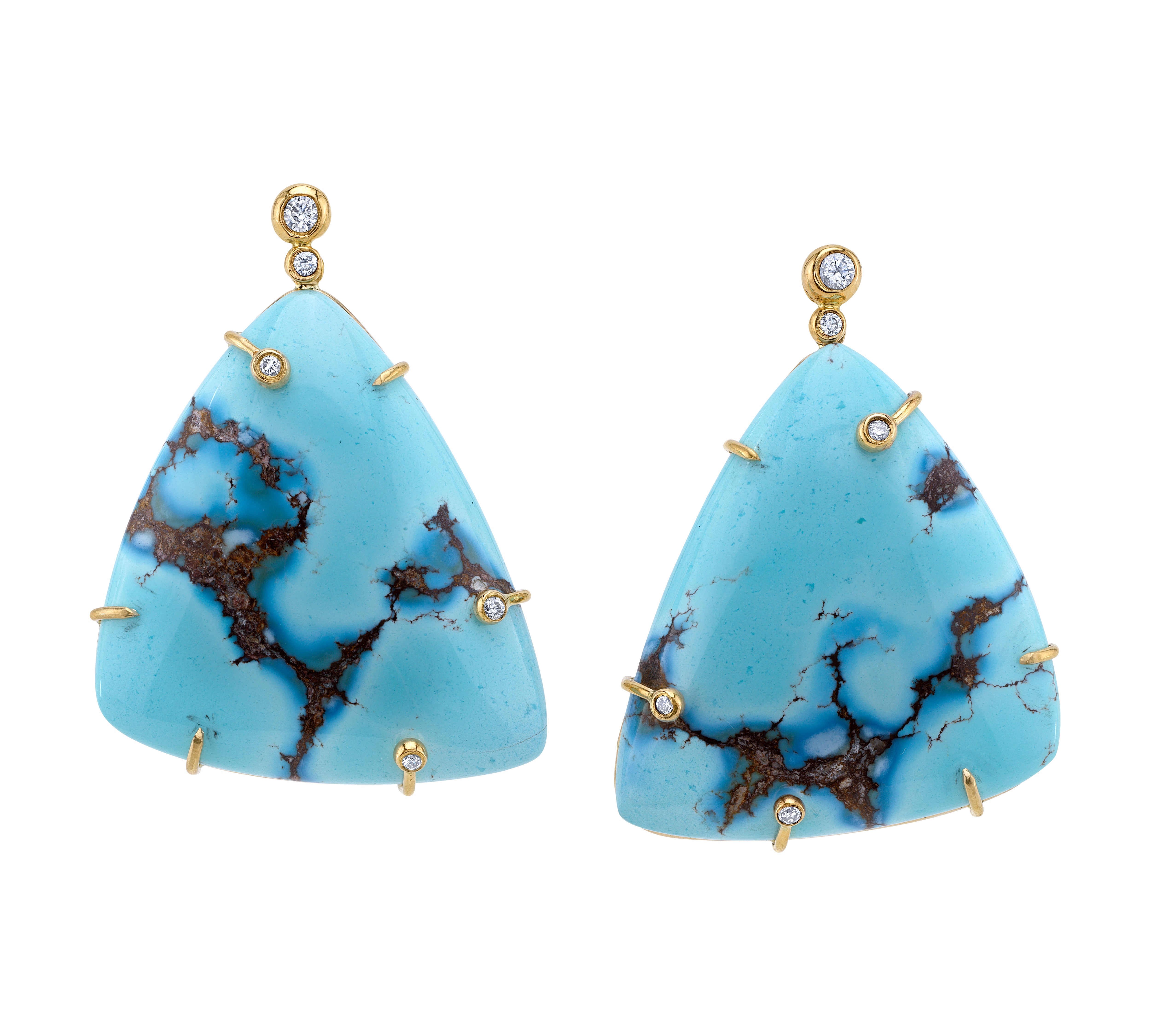One of a Kind Golden Hill Turquoise and Diamond Earrings Statement Earrings Jill Hoffmeister   