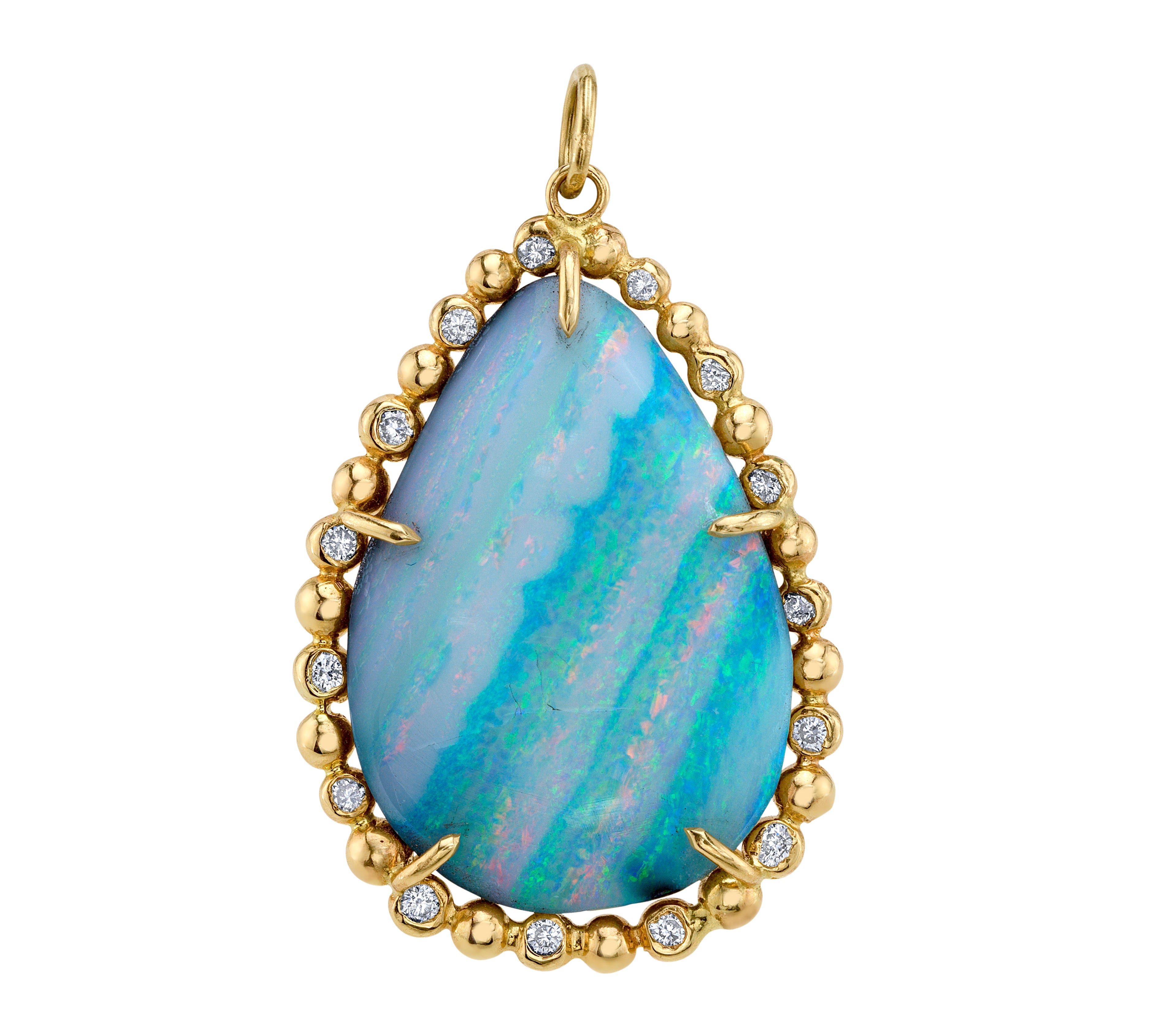 One of a Kind Pear Shape Opal and Diamond Charm Pendant Jill Hoffmeister   