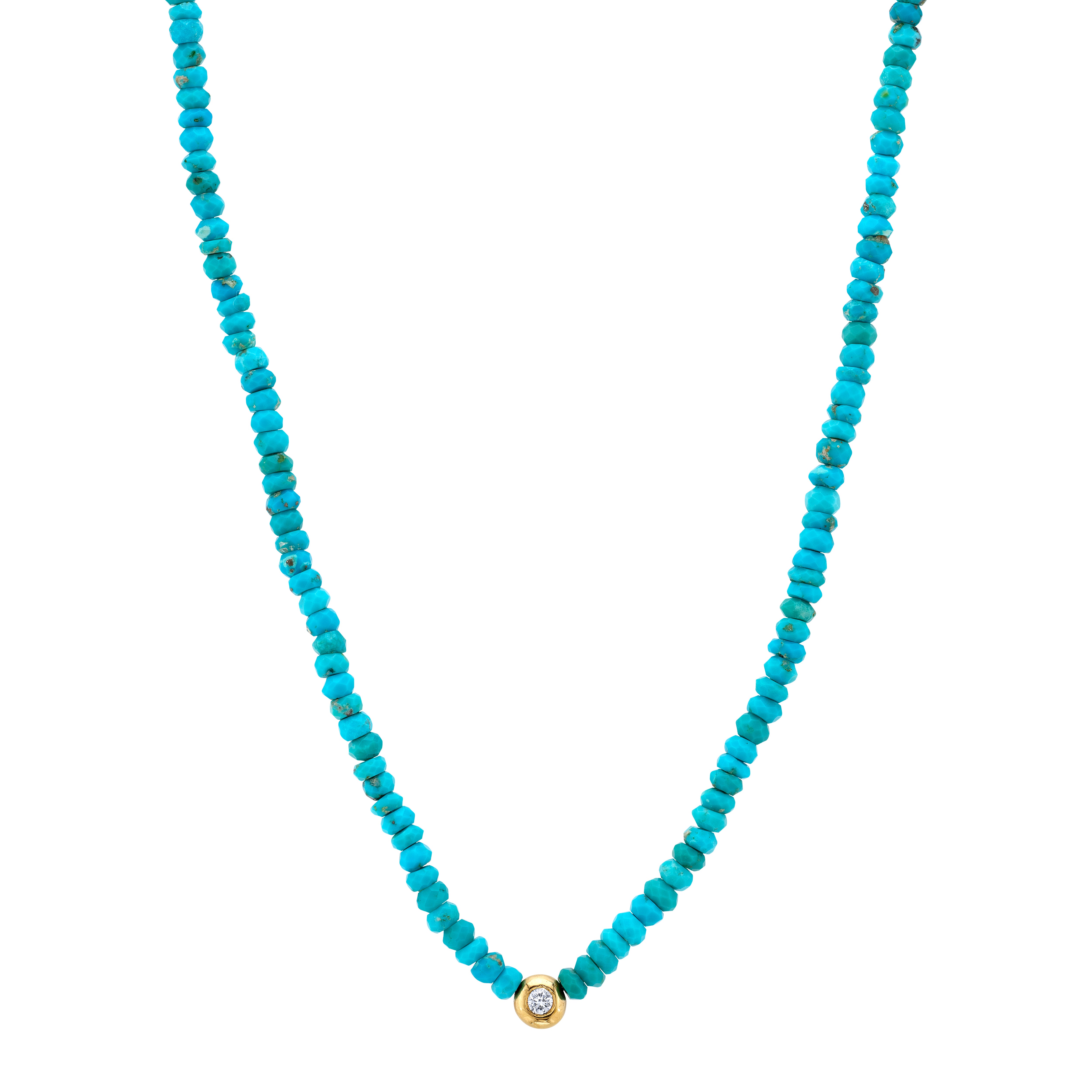 Diamond and Faceted Turquoise Beaded Necklace Beaded Jill Hoffmeister   