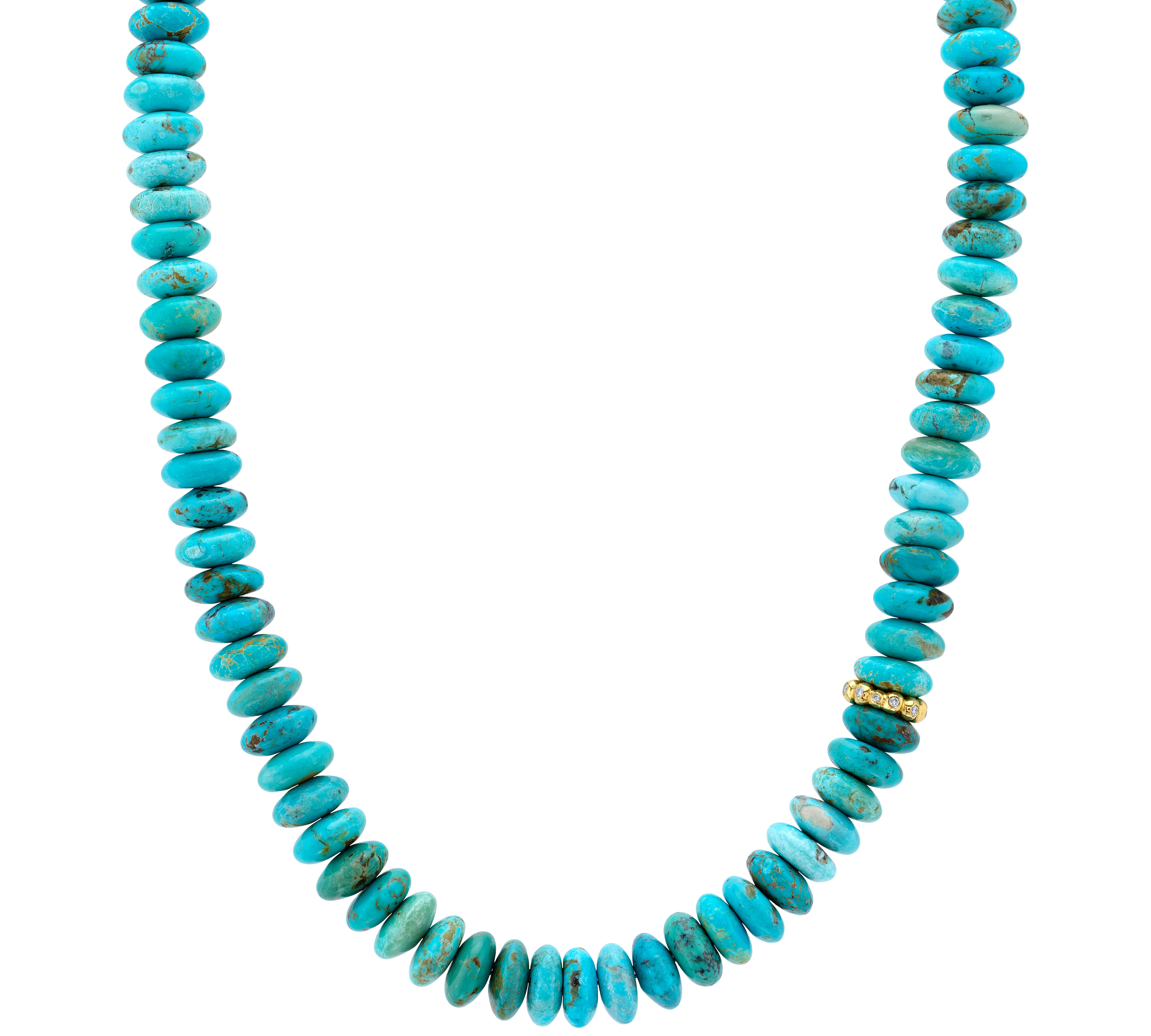Diamond Disc and Turquoise Beaded Necklace Beaded Jill Hoffmeister   