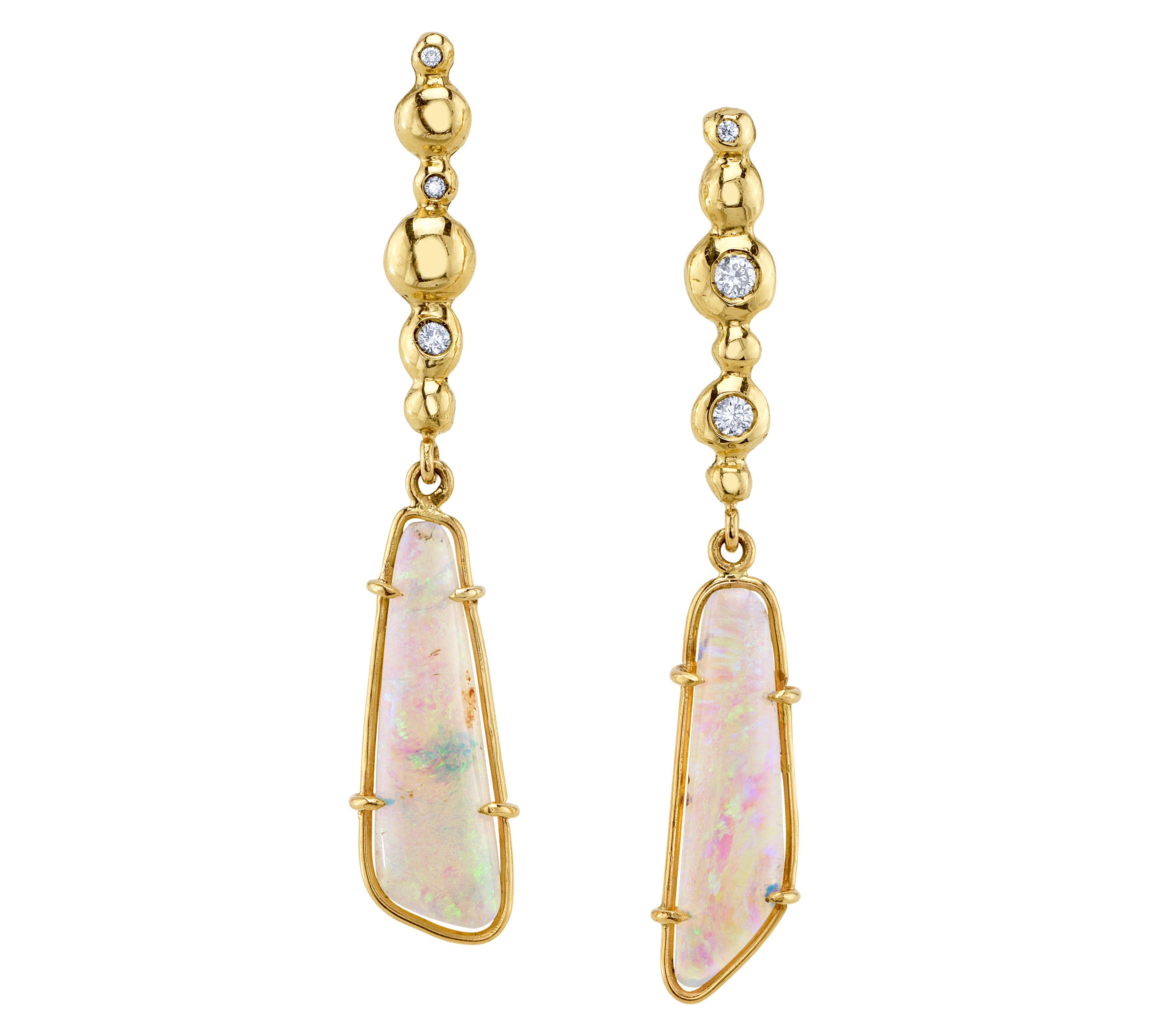 One of a Kind Australian Opal and Gold Diamond Bar Earrings Drop Earrings Jill Hoffmeister   