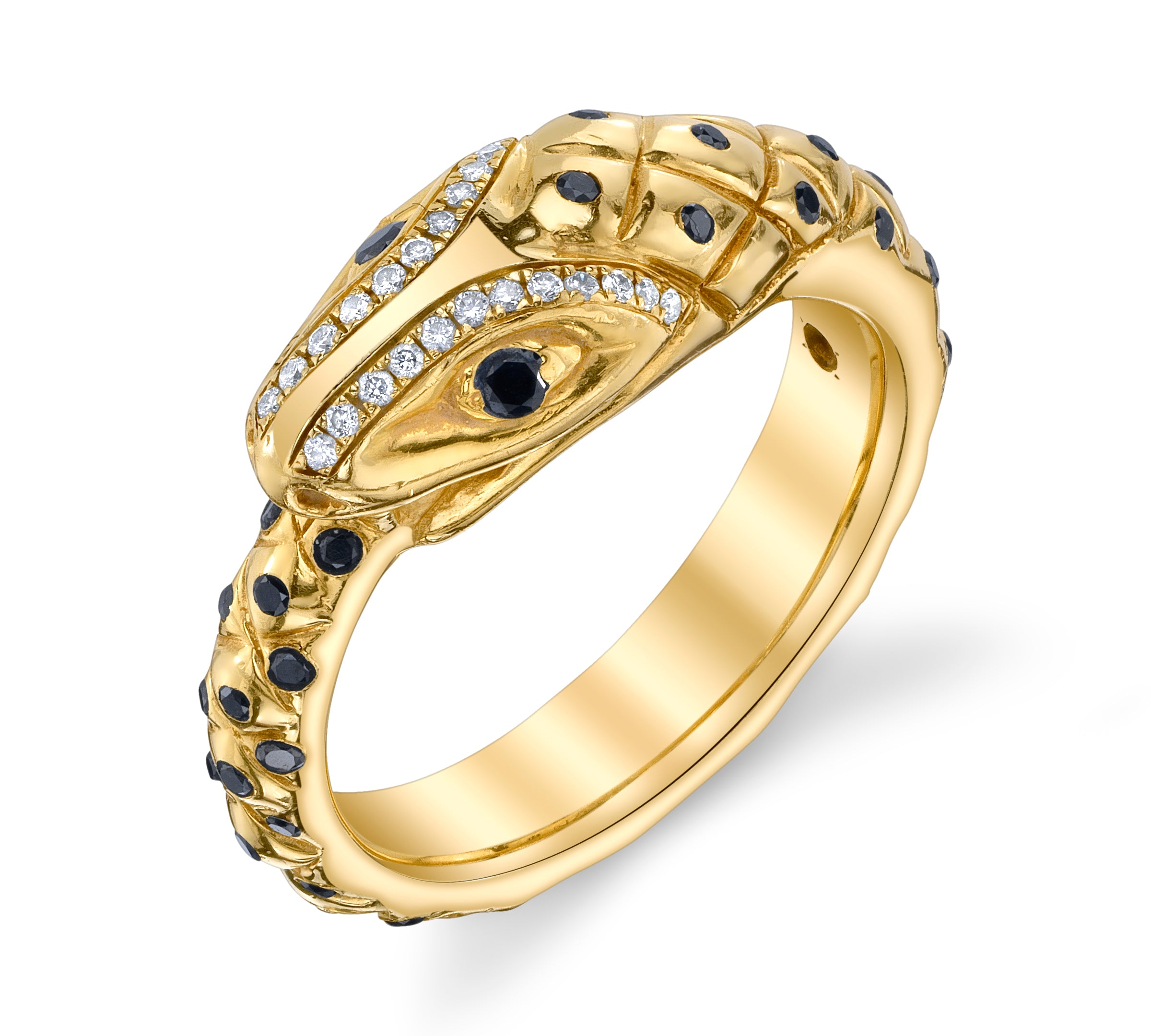 Ouroboros Ring, Yellow Gold and Black Diamond Cocktail Ring House of RAVN   