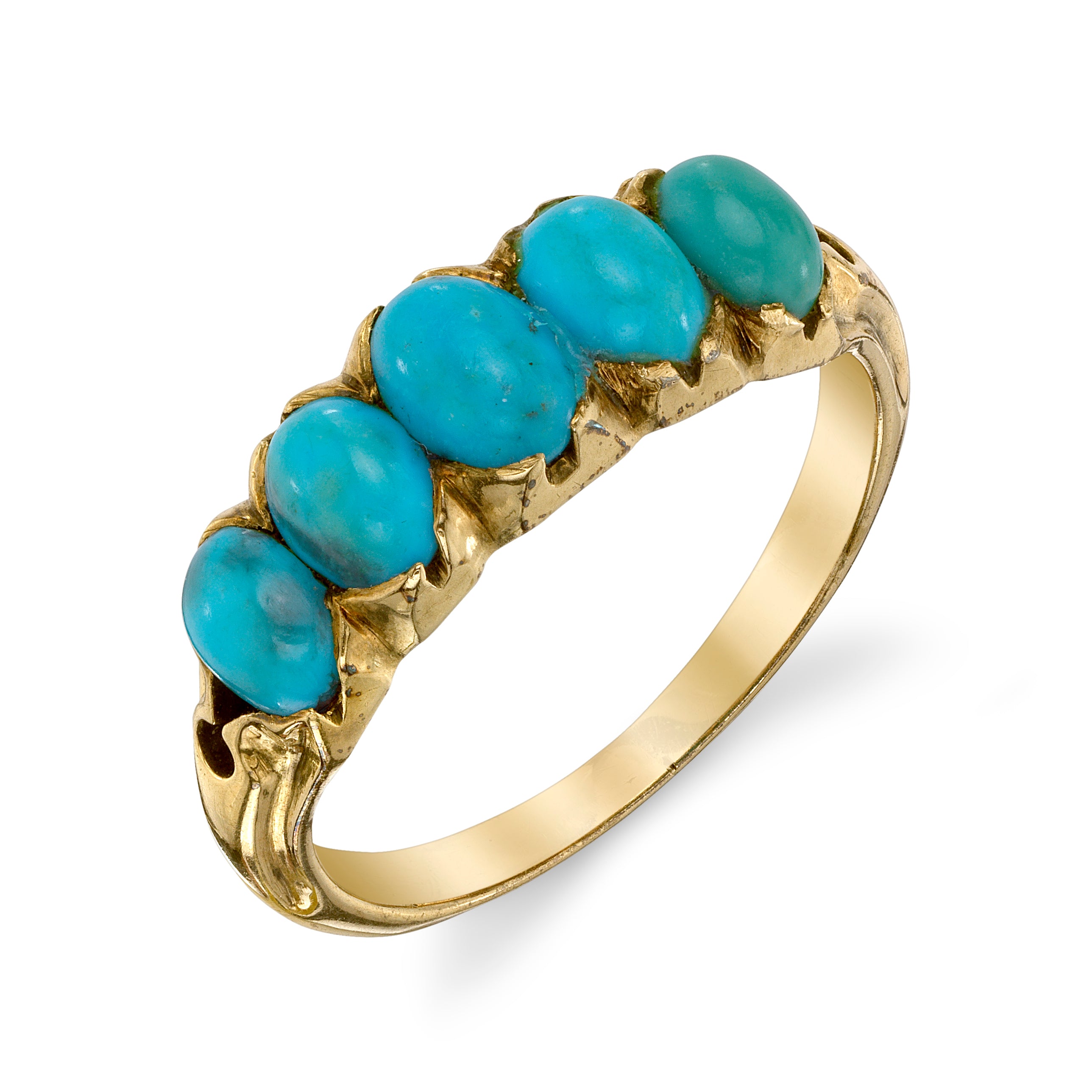 Antique Victorian Five-Stone Turquoise Ring Band Ring Roseark Vintage   