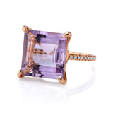 Gallery-Set Amethyst Ring with Diamond Band Cocktail Ring Roseark Vintage