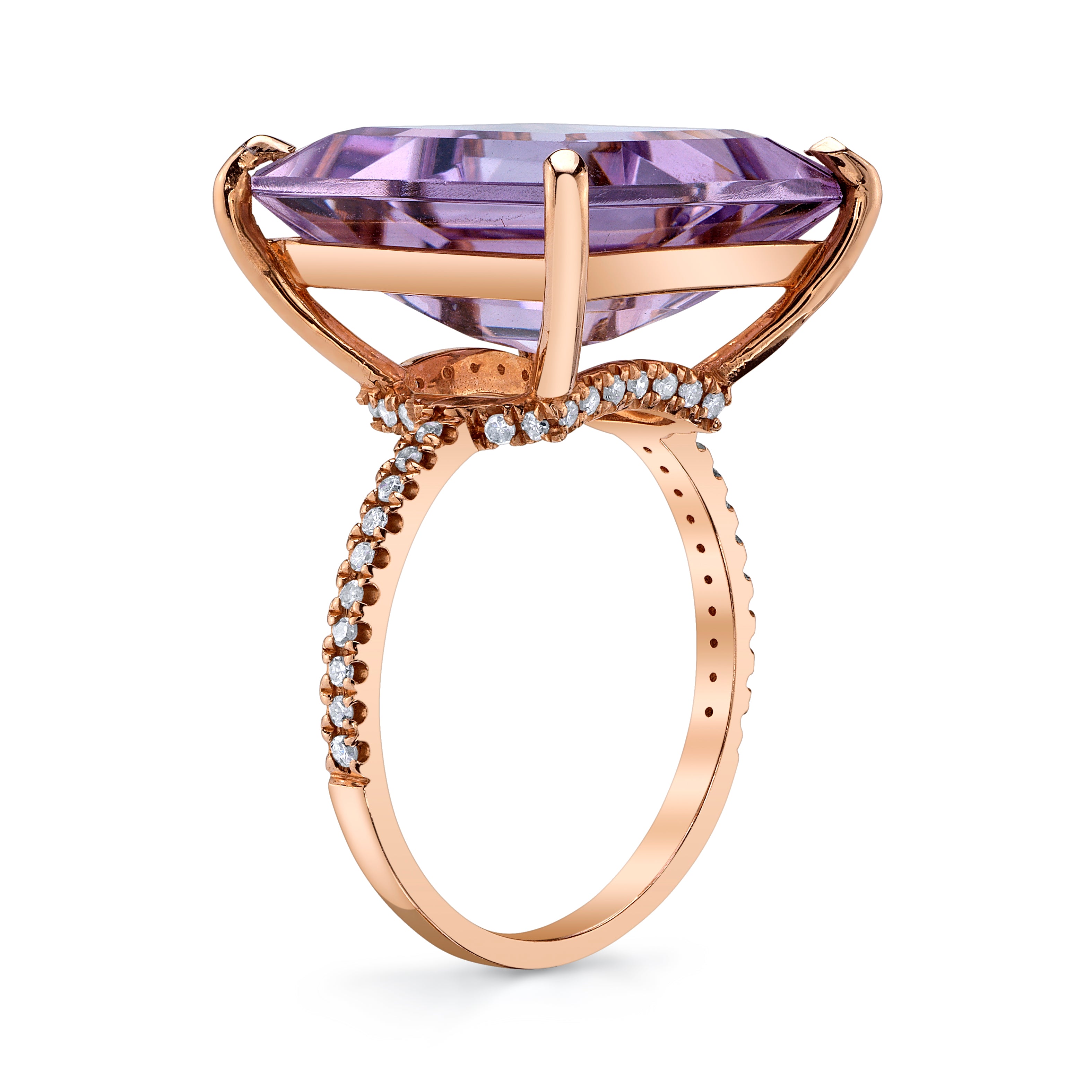 Gallery-Set Amethyst Ring with Diamond Band Cocktail Ring Roseark Vintage