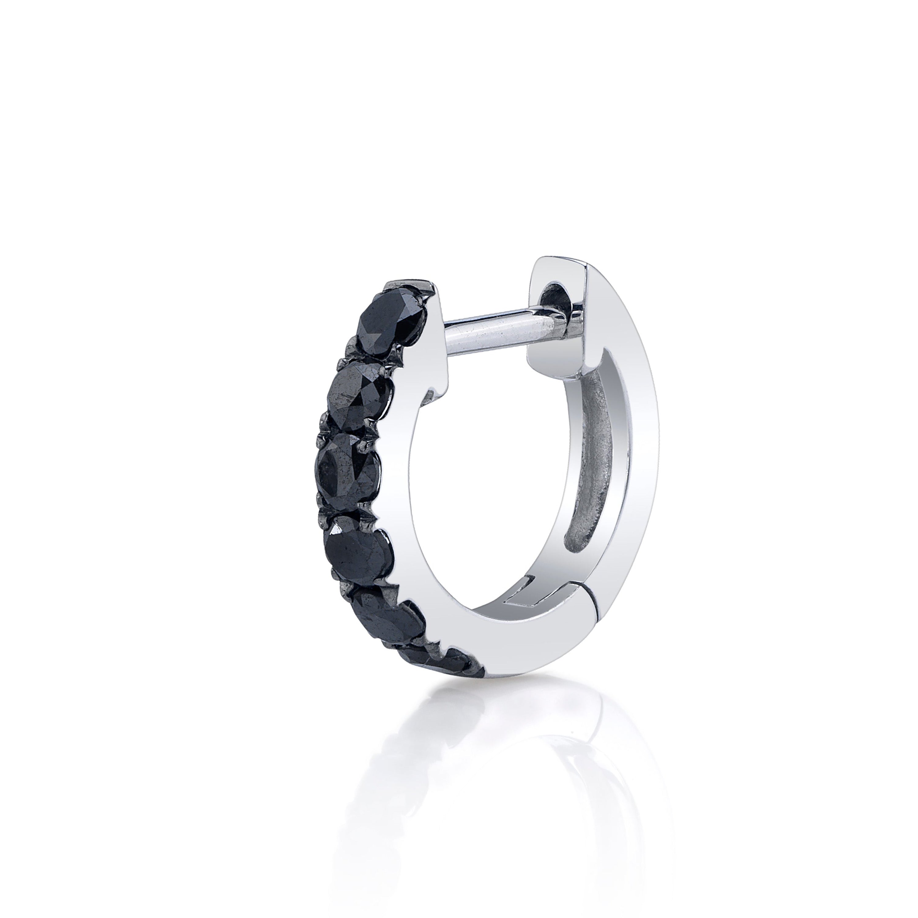 Black Diamond Huggie Hoops Earrings Roseark Deux White Gold Single 