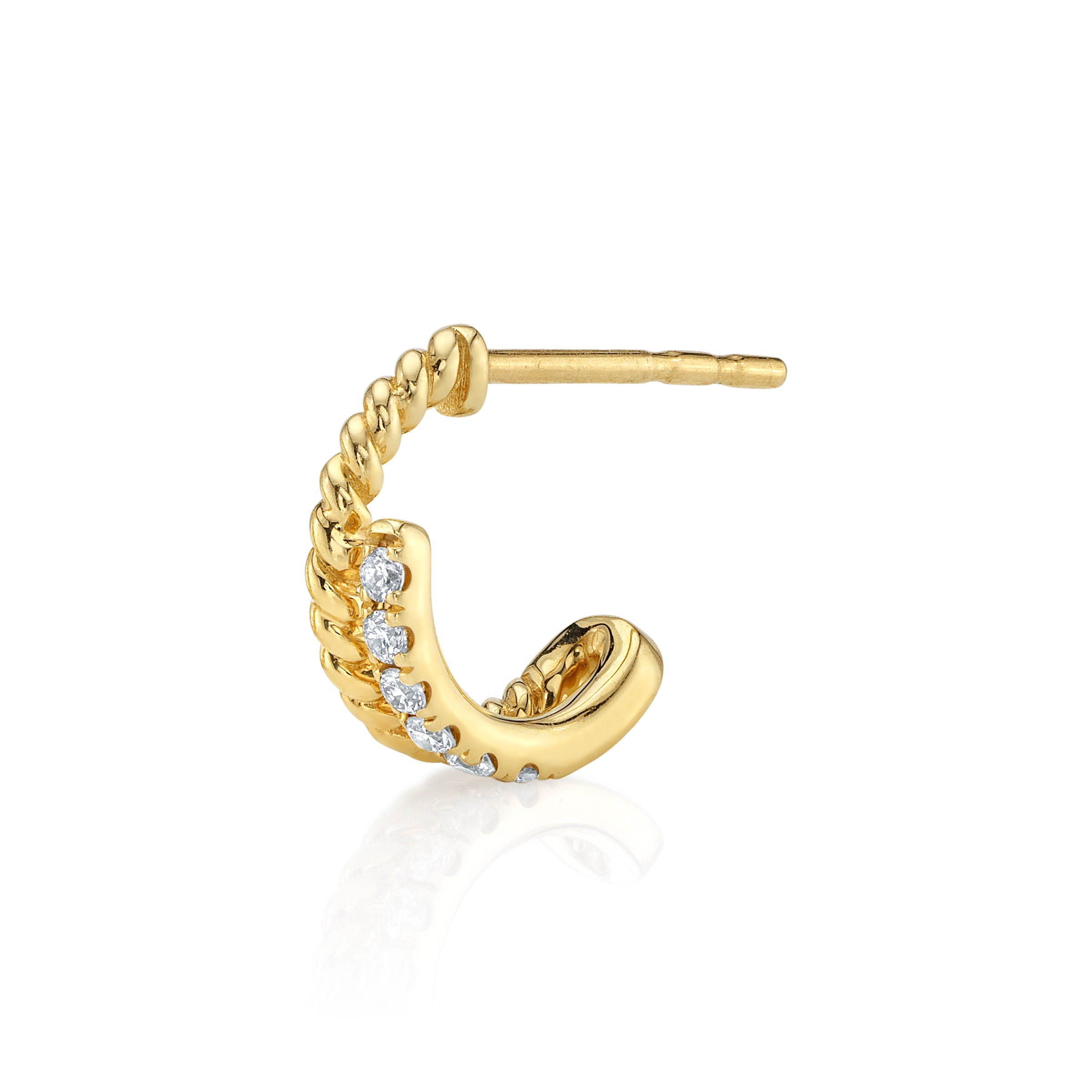Twisted Diamond Half-Huggie Hoop Huggie Earrings Roseark Deux Single