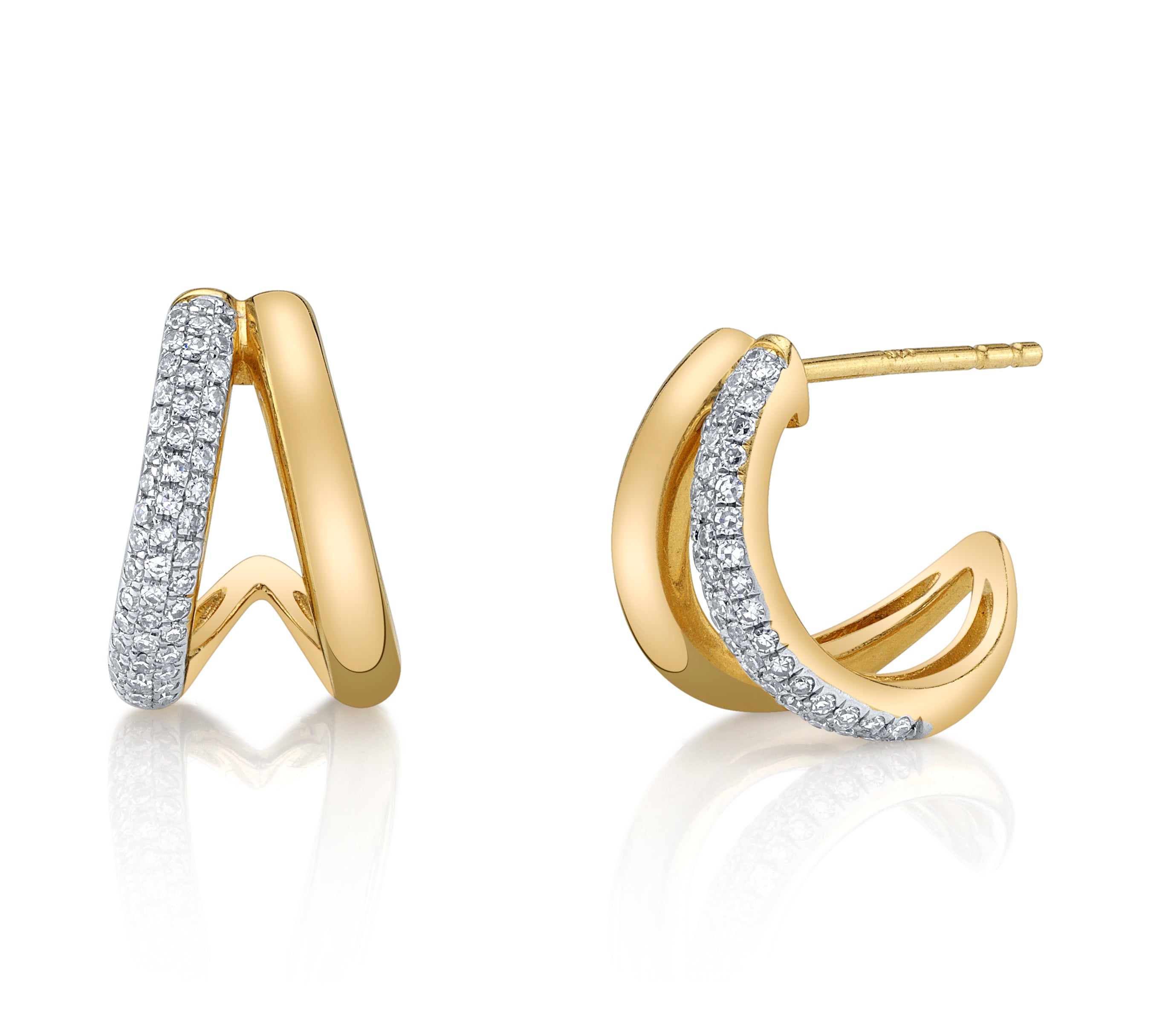 Diamond Solid V-Huggie Ear Cuff Earring Roseark Deux Pair
