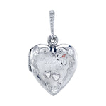 Vintage Heart Locket with Diamond Bail Charm Roseark Vintage White Gold "I Love You"  