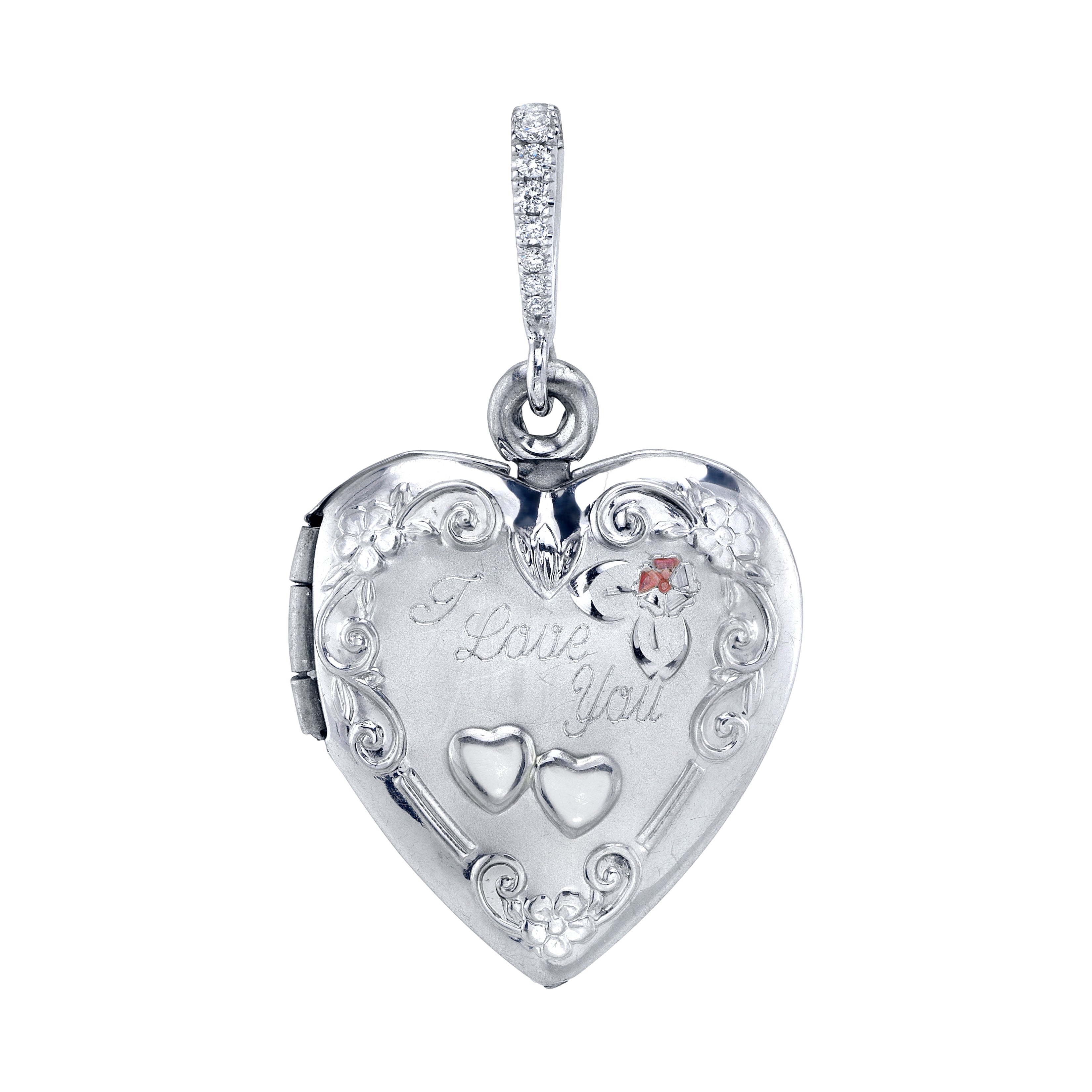 Vintage Heart Locket with Diamond Bail Charm Roseark Vintage I Love You Locket