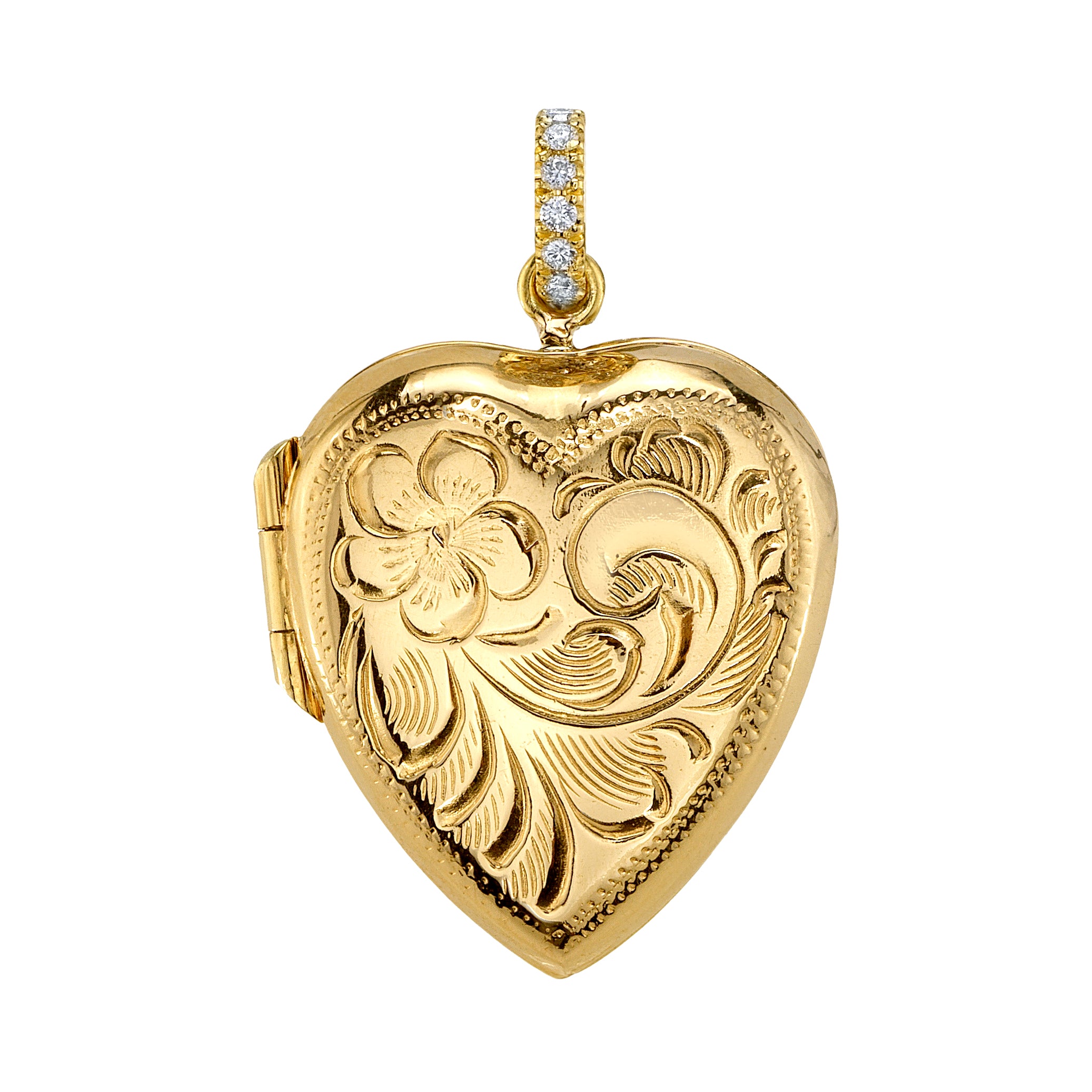 Vintage Heart Locket with Diamond Bail Charm Roseark Vintage Flower Swirl Heart  