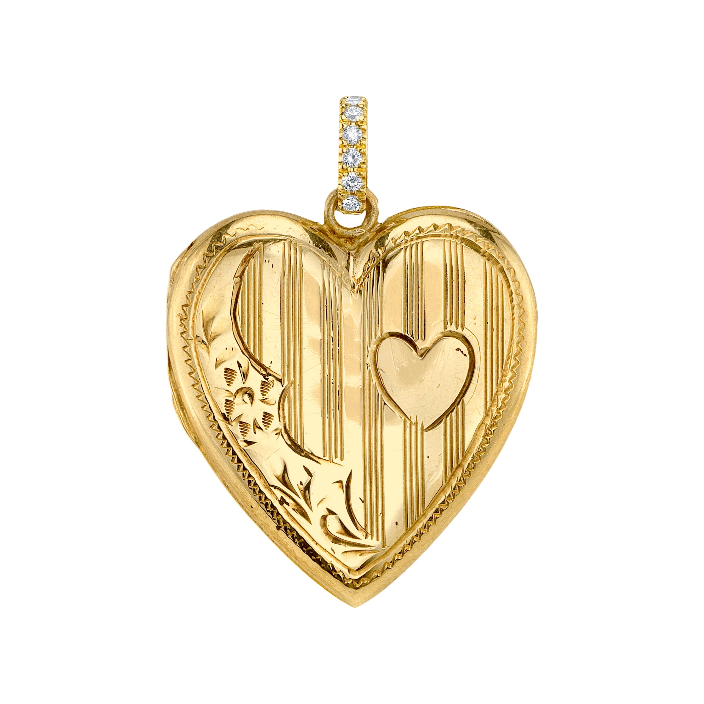 Vintage Heart Locket with Diamond Bail Charm Roseark Vintage Wave Heart  