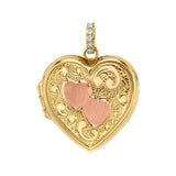 Vintage Heart Locket with Diamond Bail Charm Roseark Vintage Double Pink Heart  