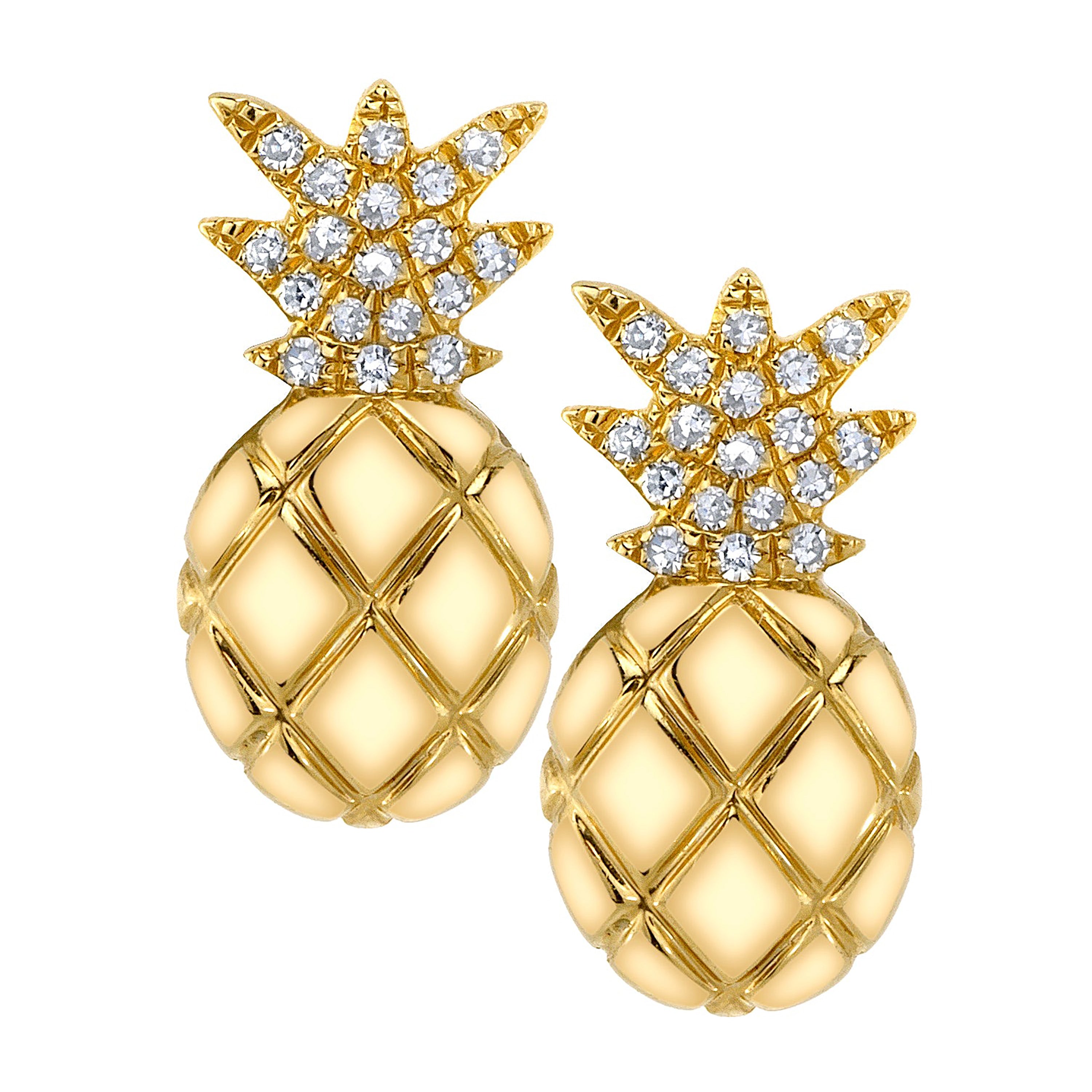 Pineapple Stud with Diamonds Earrings Roseark Deux Pair  