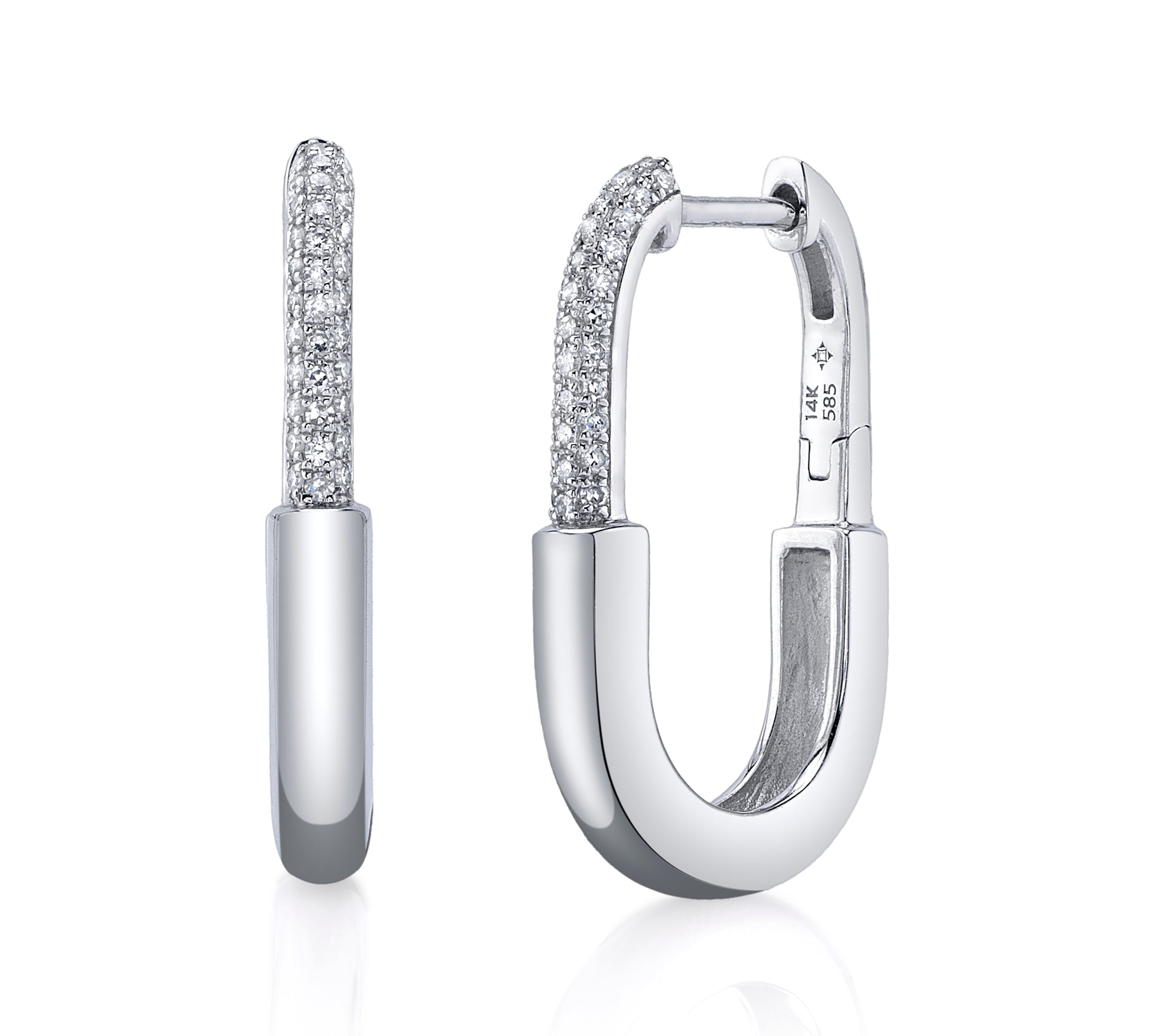 Pave Diamond Carbiner Hoop Hoops Earrings Roseark Deux Pair White Gold 