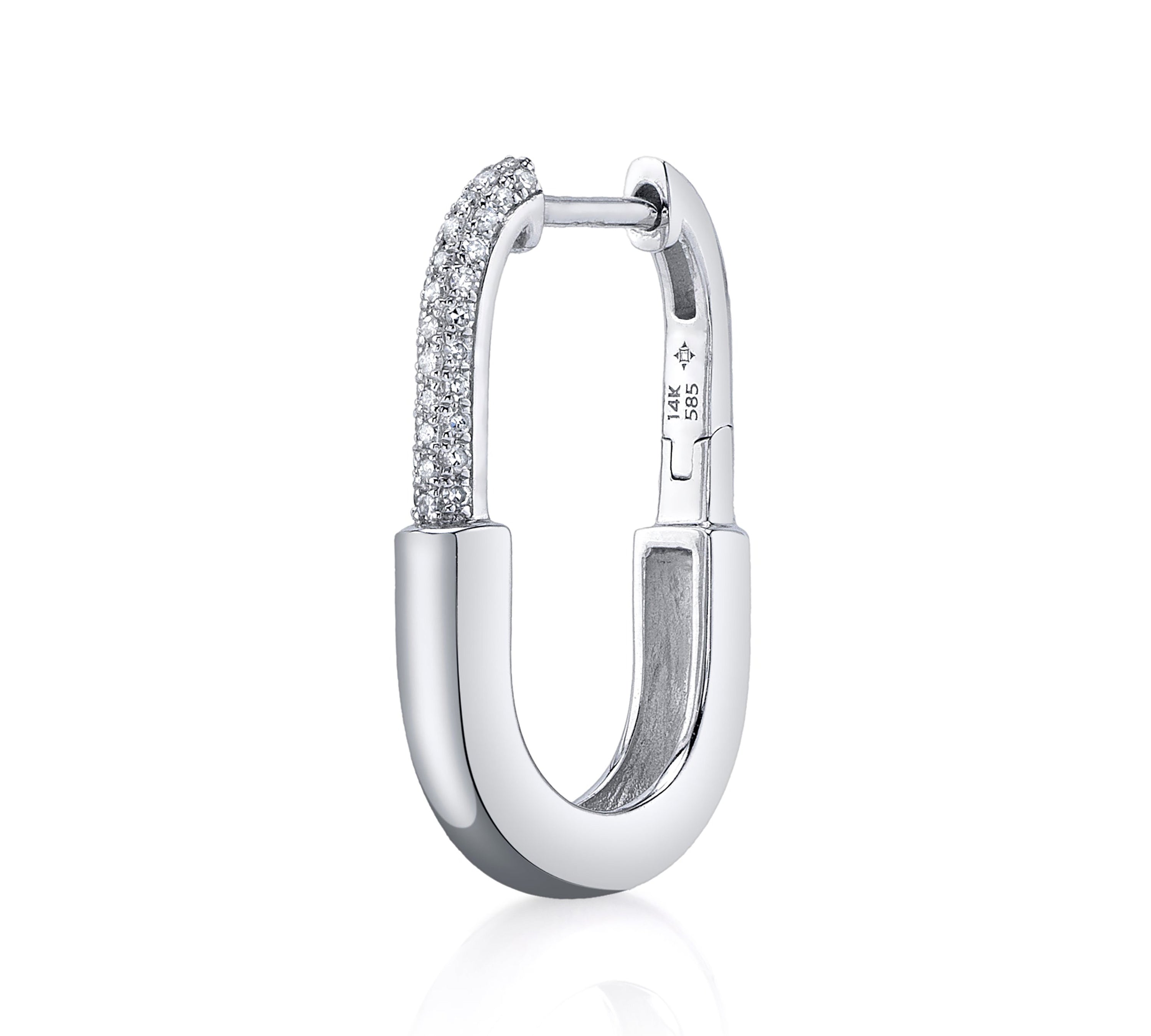 Pave Diamond Carbiner Hoop Hoops Earrings Roseark Deux Single White Gold 