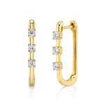 Three-Stone Bezel Hoop Huggie Earrings Roseark Deux Pair  