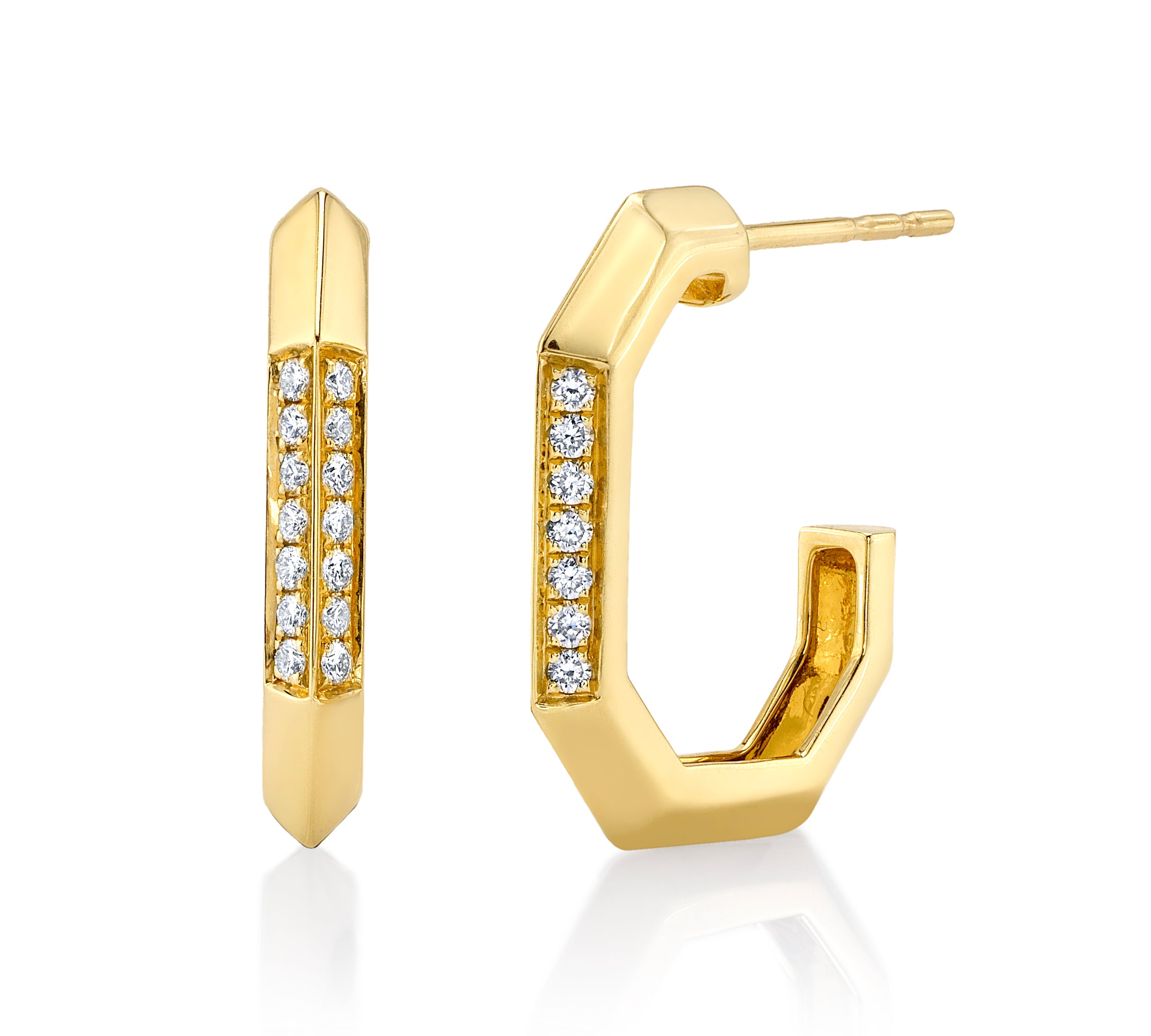 Diamond Angular Half-Hoop Huggie Earrings Roseark Deux Pair  