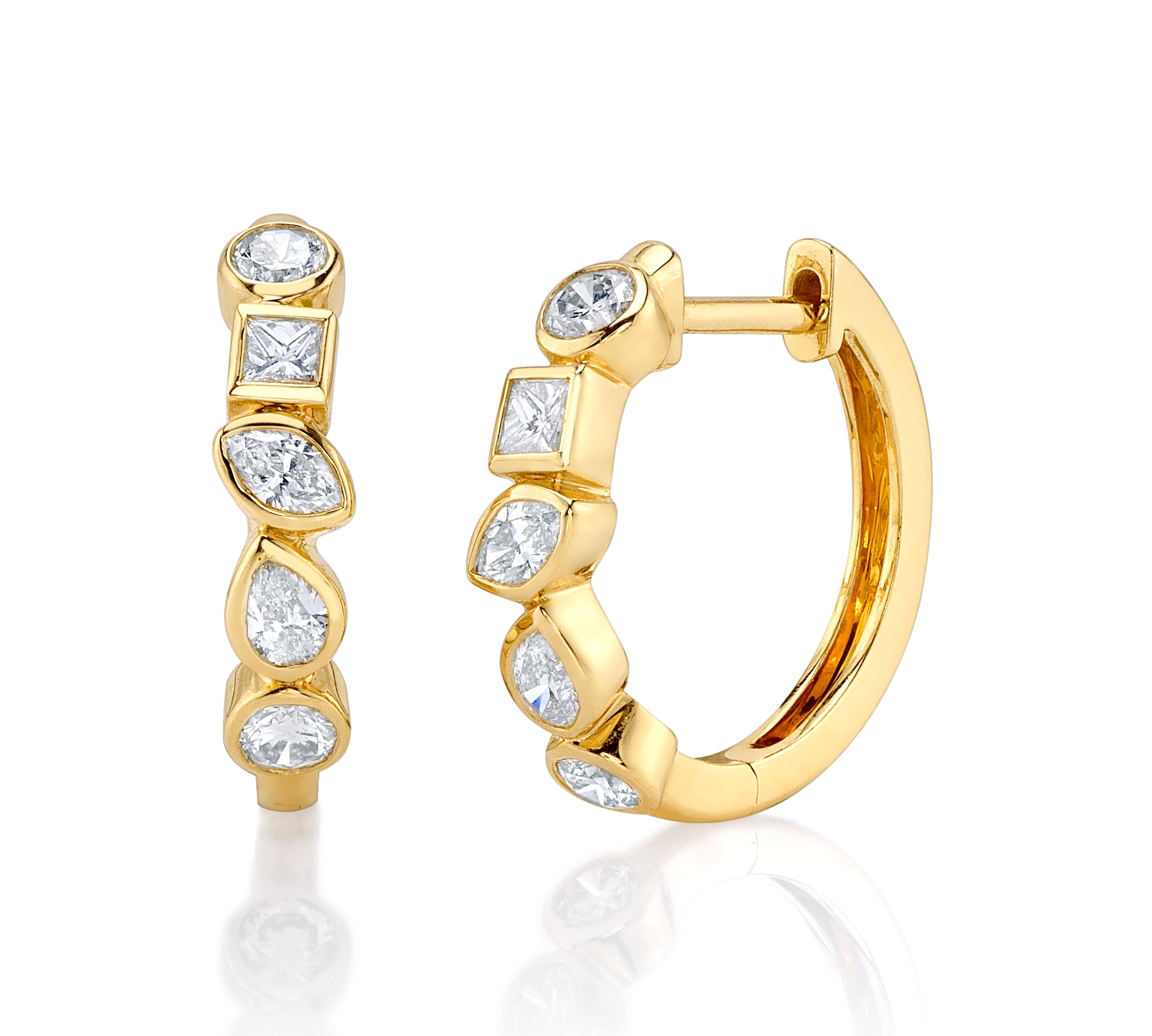 Diamond Bezel-Shapes Hoop Earrings Roseark Deux Pair  