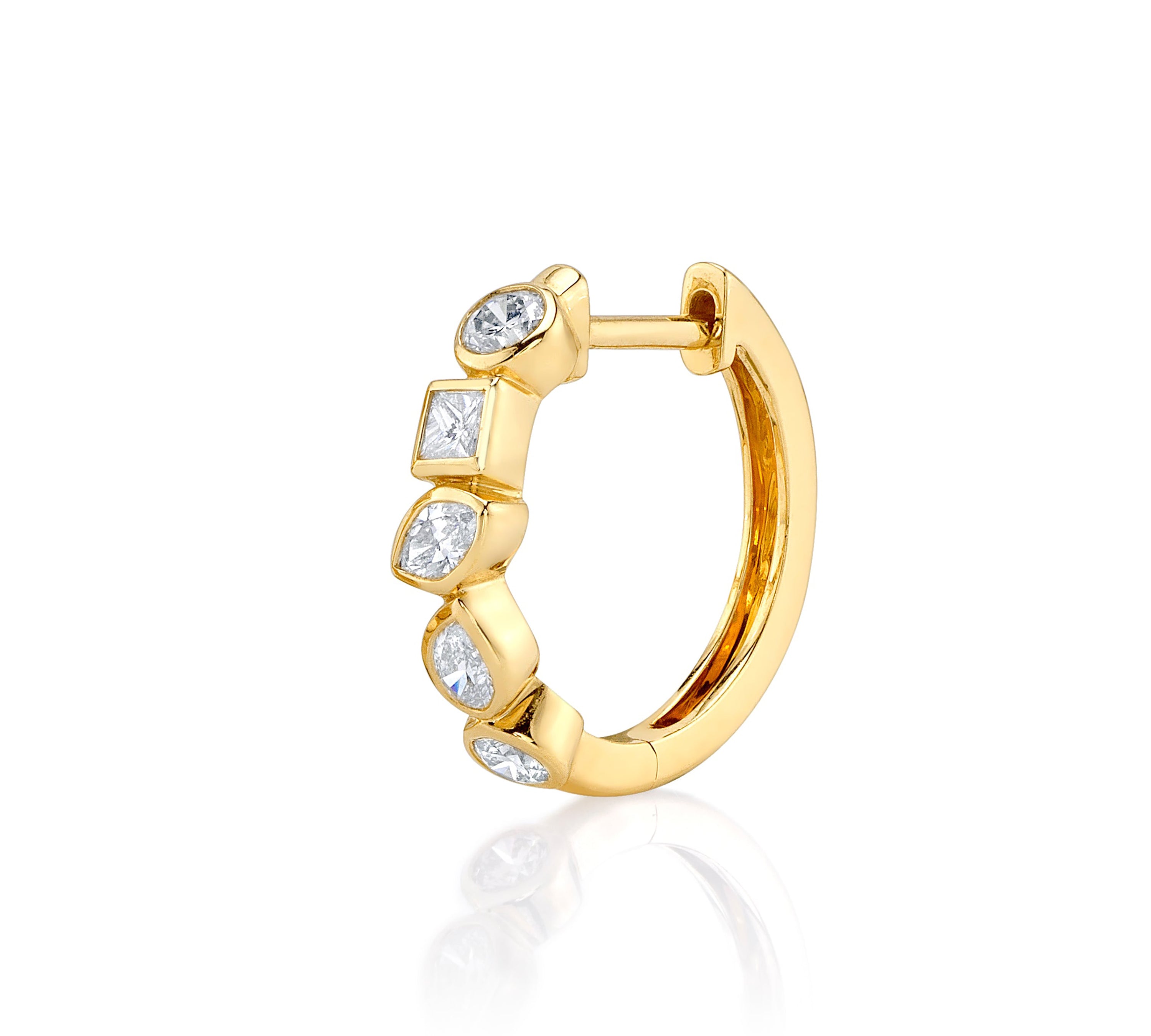 Diamond Bezel-Shapes Hoop Earrings Roseark Deux Single  