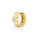 Ridged Huggie with Emerald Cut Diamond Huggie Earrings Roseark Deux Single