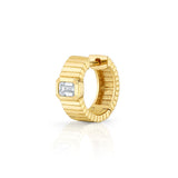 Ridged Huggie with Emerald Cut Diamond Huggie Earrings Roseark Deux Single